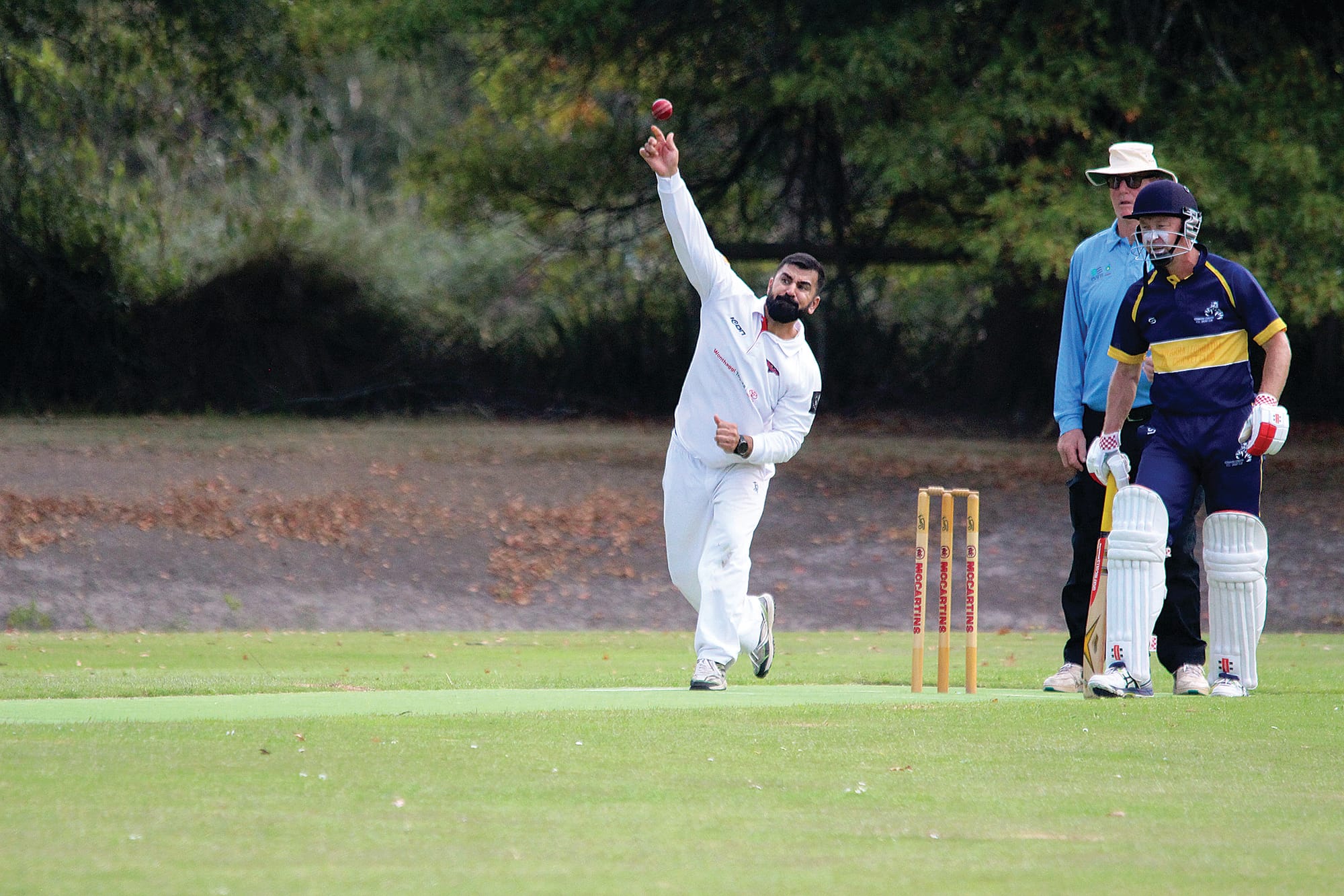 Inverloch spinner Amad Mujtaba bowls in his side’s loss to Koony. 