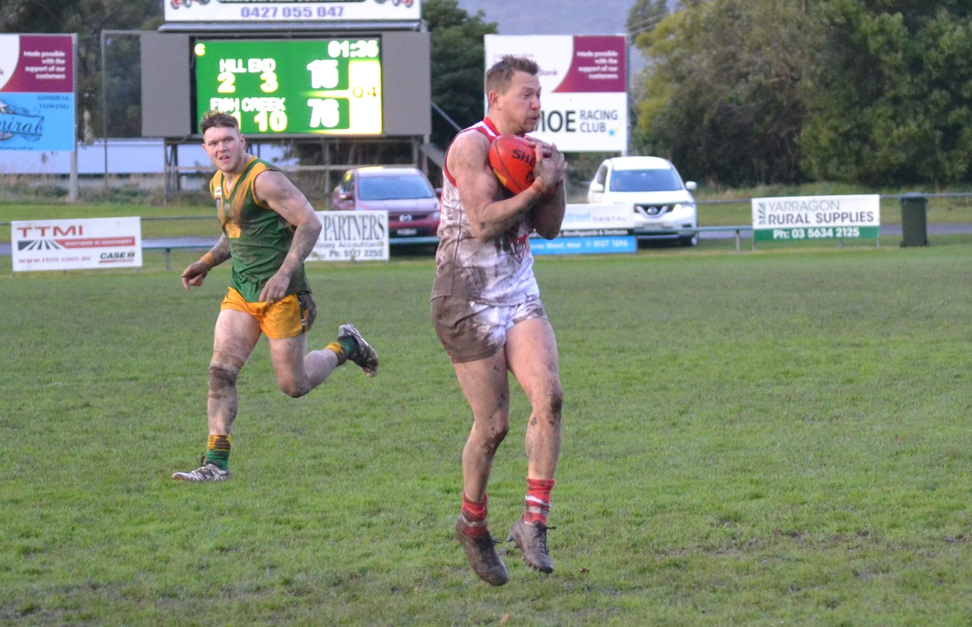 Will Voorham marks the heavy ball against Hill End.