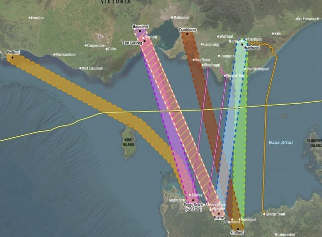 Alternative routes considered for the Marinus Link undersea and underground electricity interconnector with the preferred option coming onshore at Waratah Bay.