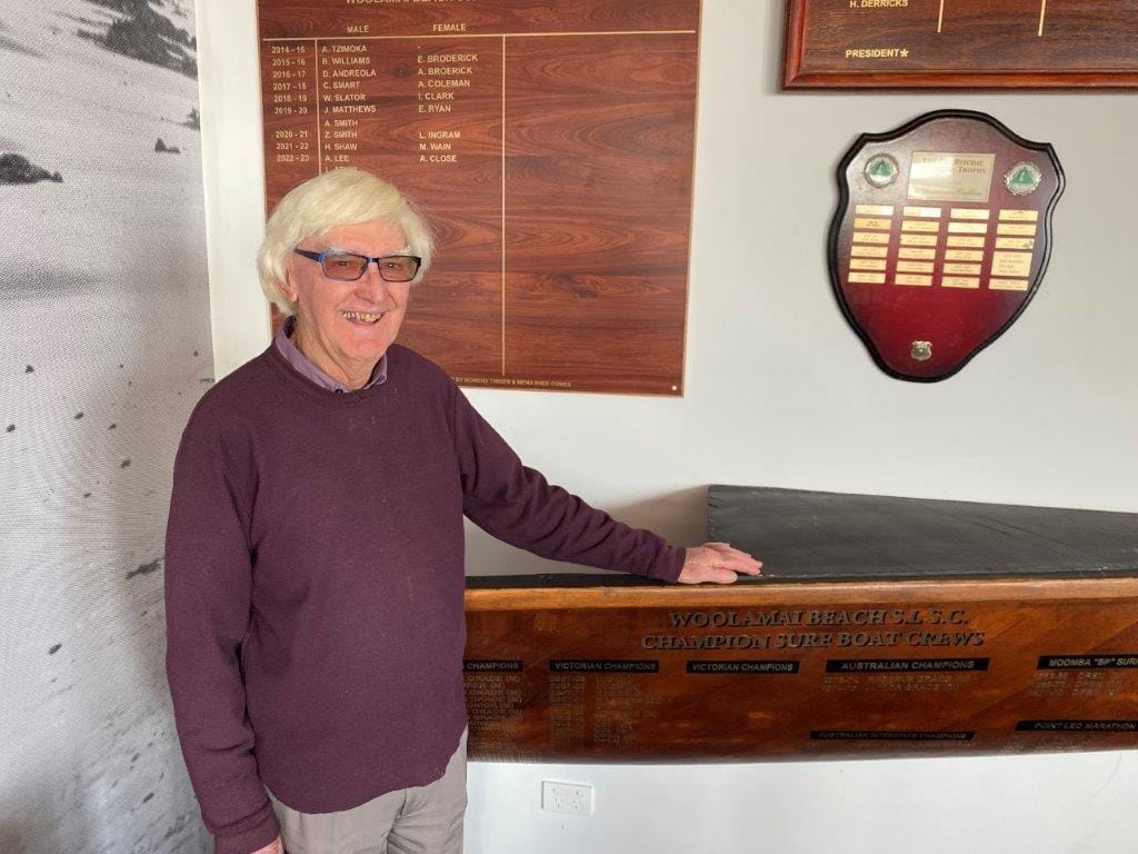 Woolamai Beach SLSC life member, former president and historian Graeme Clauscen was delighted with The Block renovations and the pride of place provided to the club’s trophies and memorabilia. The piece of a former surfboat was restored and donated by Sir Charles McGrath Chairman of Petersville (Peters Ice Cream) from 1971 to 1981 for the club's trophy room recording state and national surfboat winning teams. Mr Clauscen also recently wrote the history of the club - Wild About Wooli - copies of which are still available.