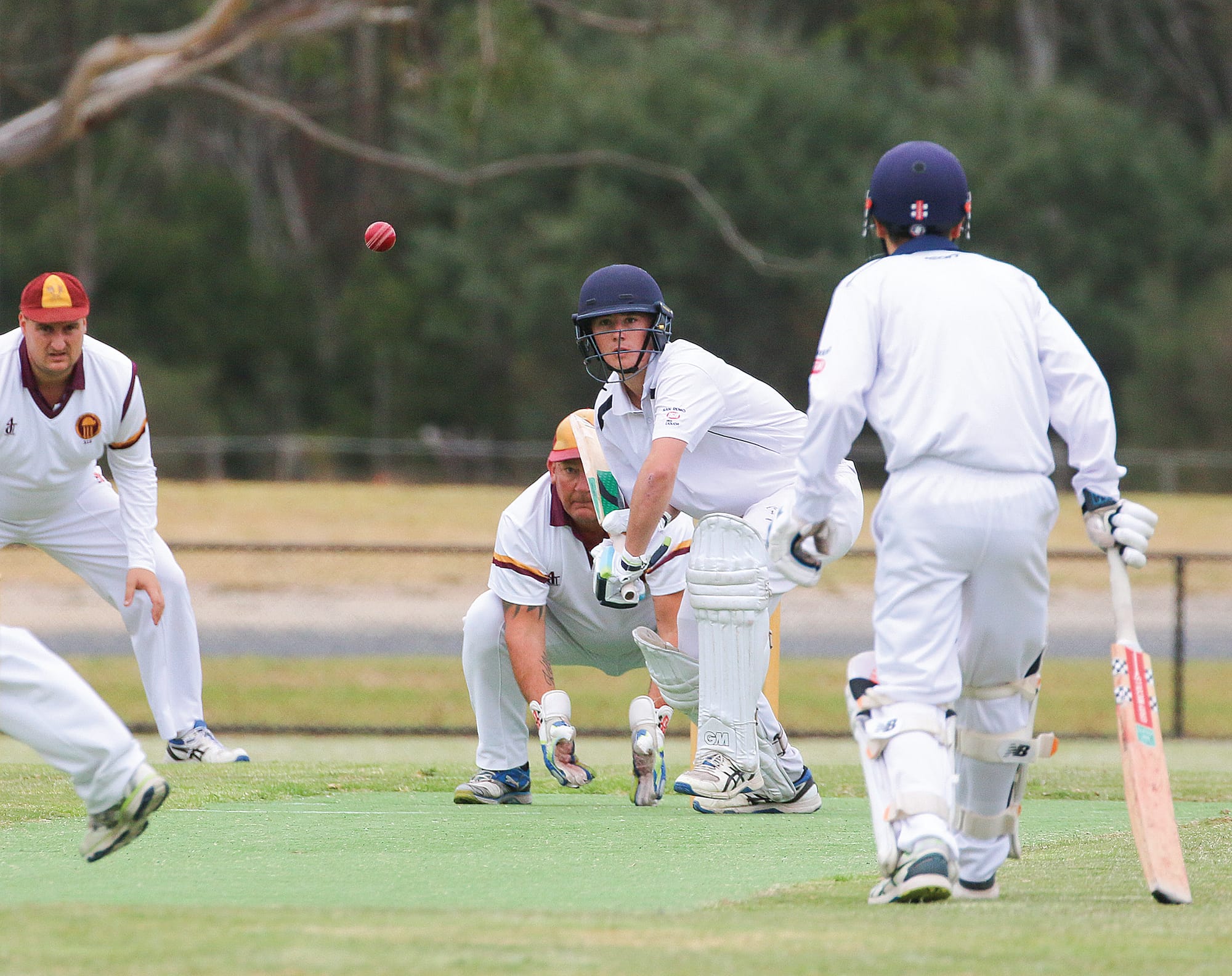 Phillip Island’s Max Arcero concentrates as the ball is in flight. ob68_1324