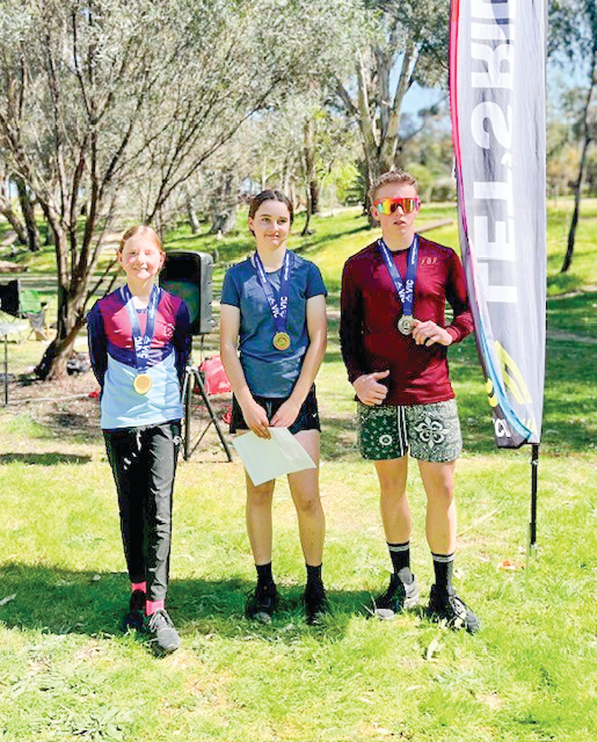 Newhaven College’s mountain biking team Lucy Thompson, Isla McClean and Thomas Courtney brought home gold on after competing in Bendigo on September 17. 