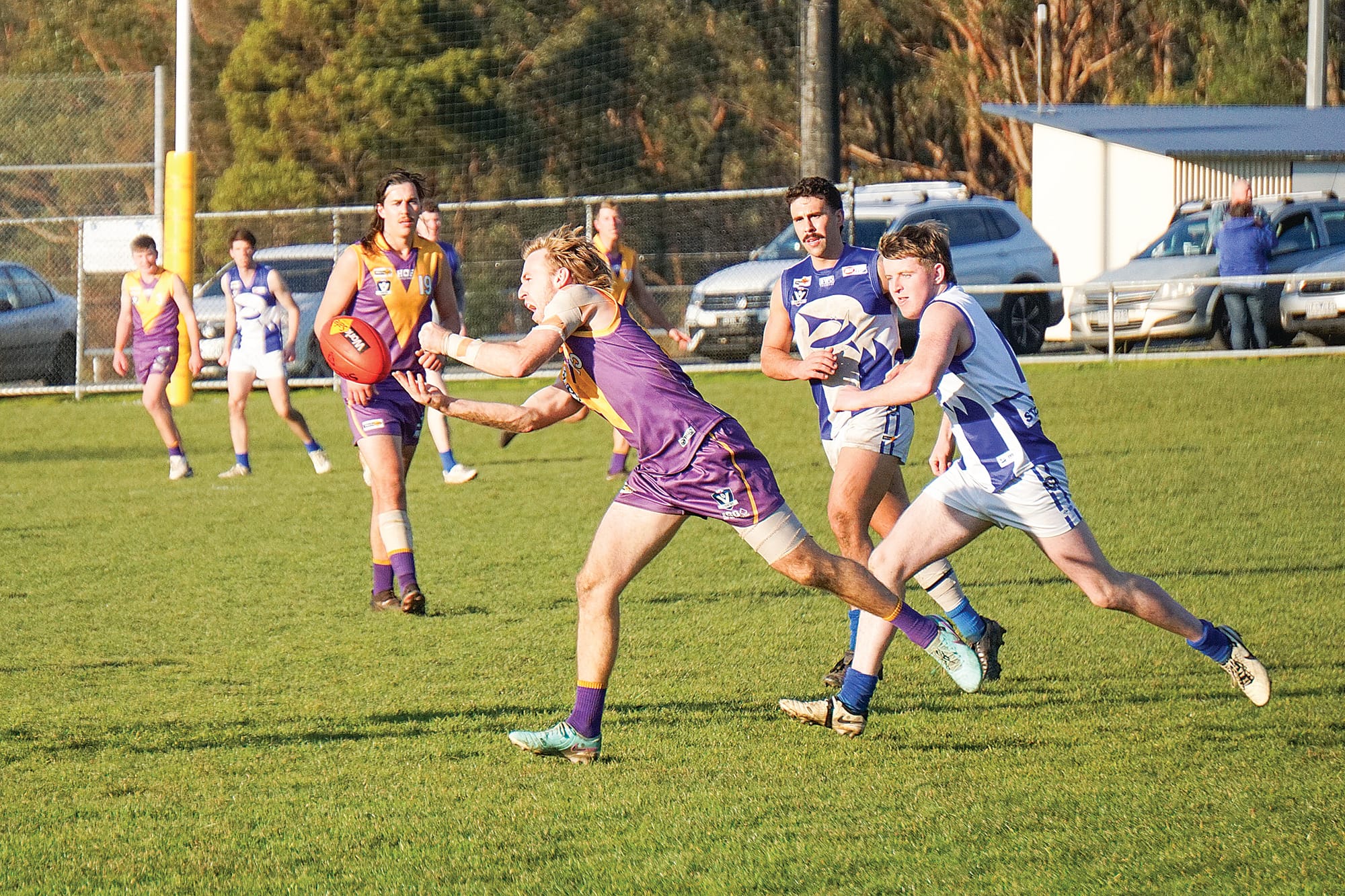 Hudson Kerr hand balls out of danger. ns04_2824