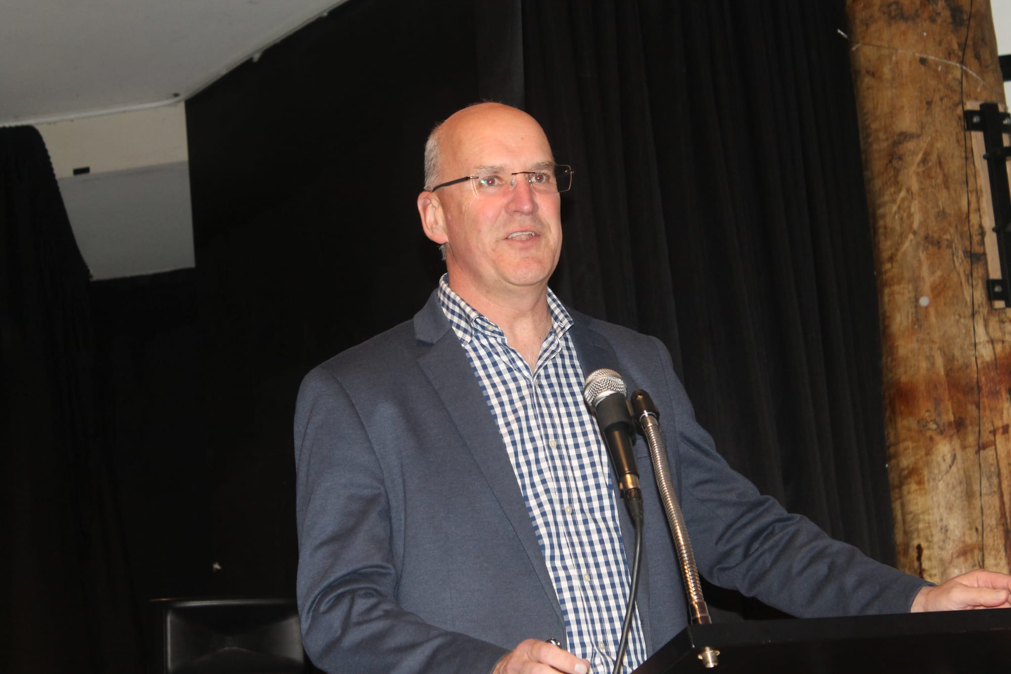 Gippsland South MP and Victorian Nationals Leader Danny O'Brien speaking at the Not in Our Name rally at the Wonthaggi Workmen's Club. B12_3425