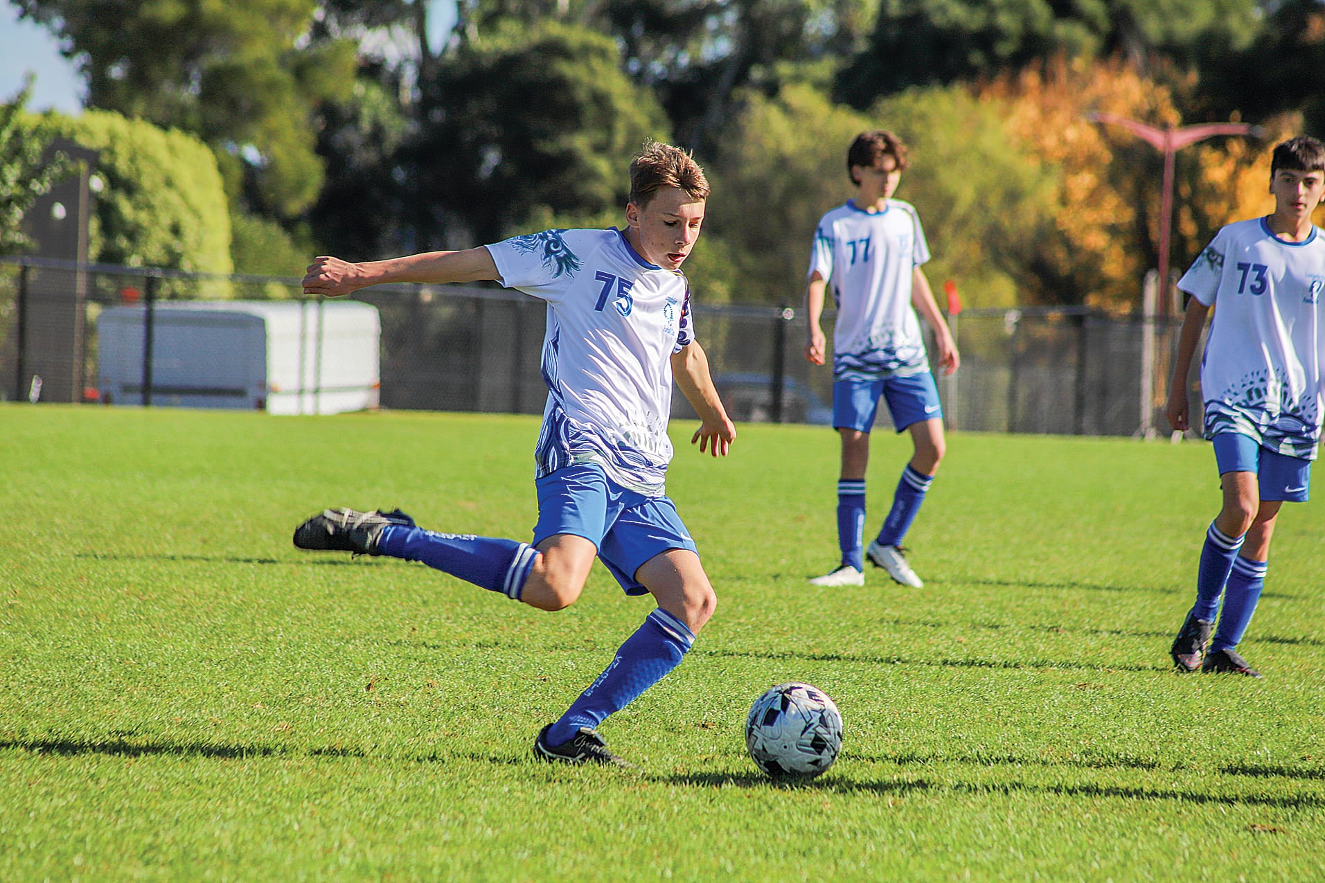 Leongatha’s Stefan worked hard in the midfield in the U17 White team’s draw against neighbours Korumburra.&nbsp;