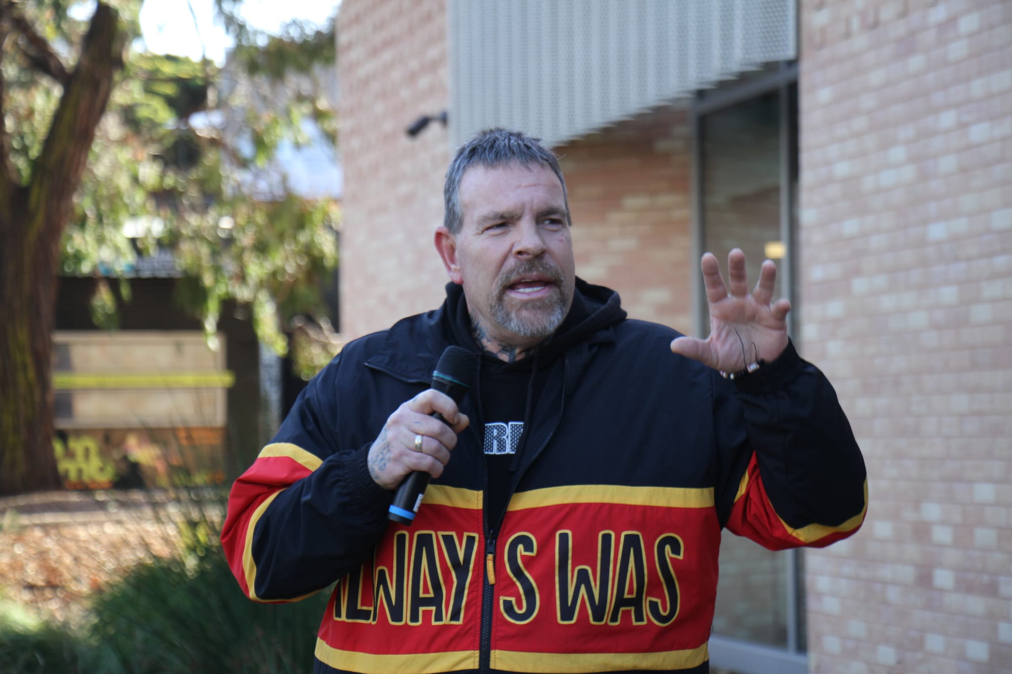 Josh West (Bunurong Land Council Aboriginal Corporation) delivering the Welcome to Country for the opening of the Phillip Island Whale Festival at Berninneit in Cowes. B29_2825