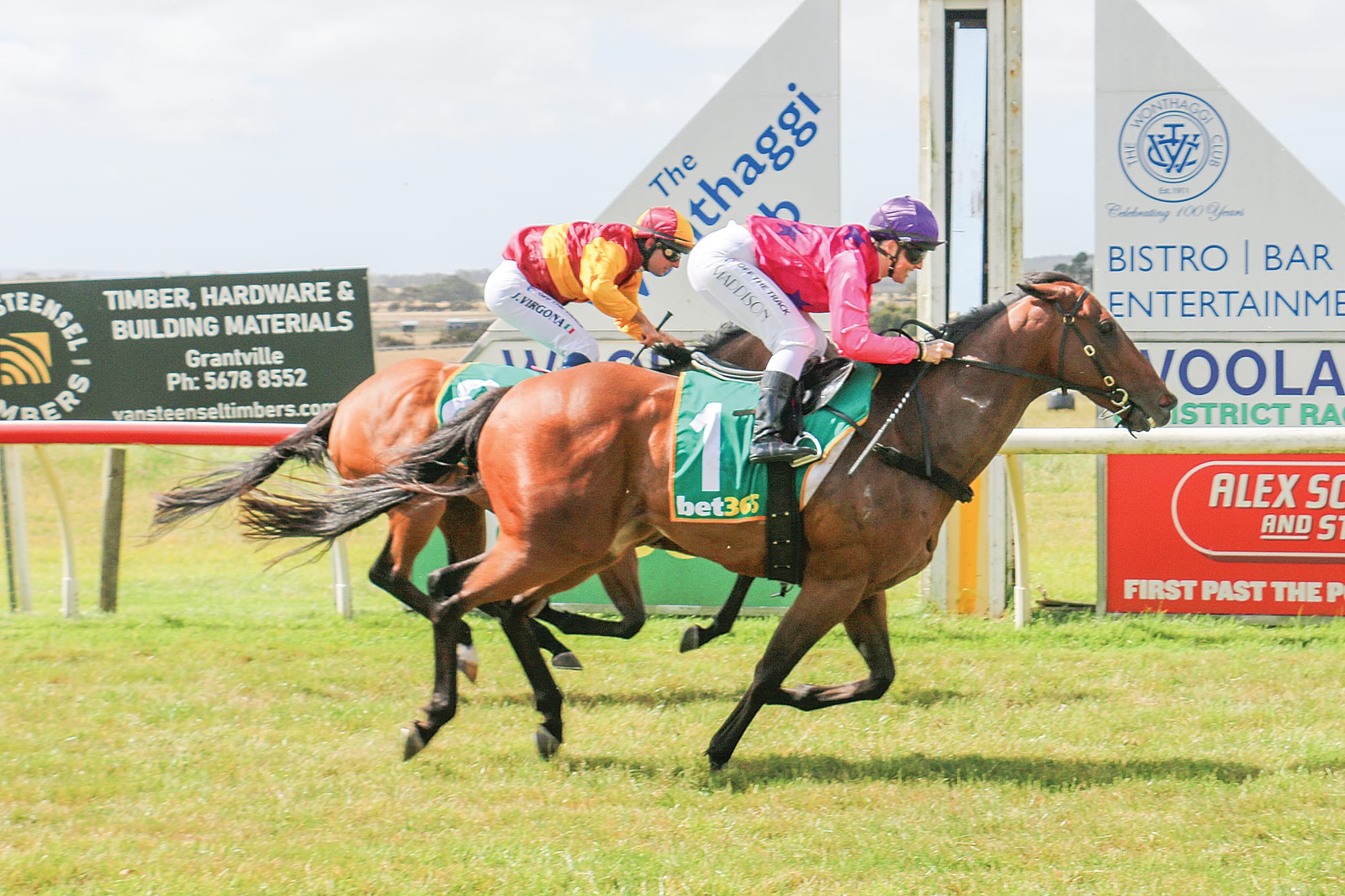 Donation and jockey Maddison Morris won the Tipsy Pony Trophy Race Handicap.