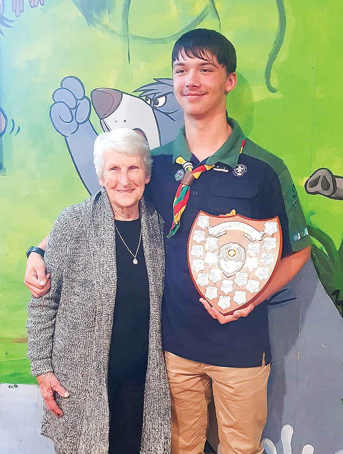 Bailey&nbsp;Webster of 1st&nbsp;Inverloch with his grandmother Ms S Watt. Bailey was one of two Scouts to be awarded Scout of the Year for his contribution to district events. &nbsp;