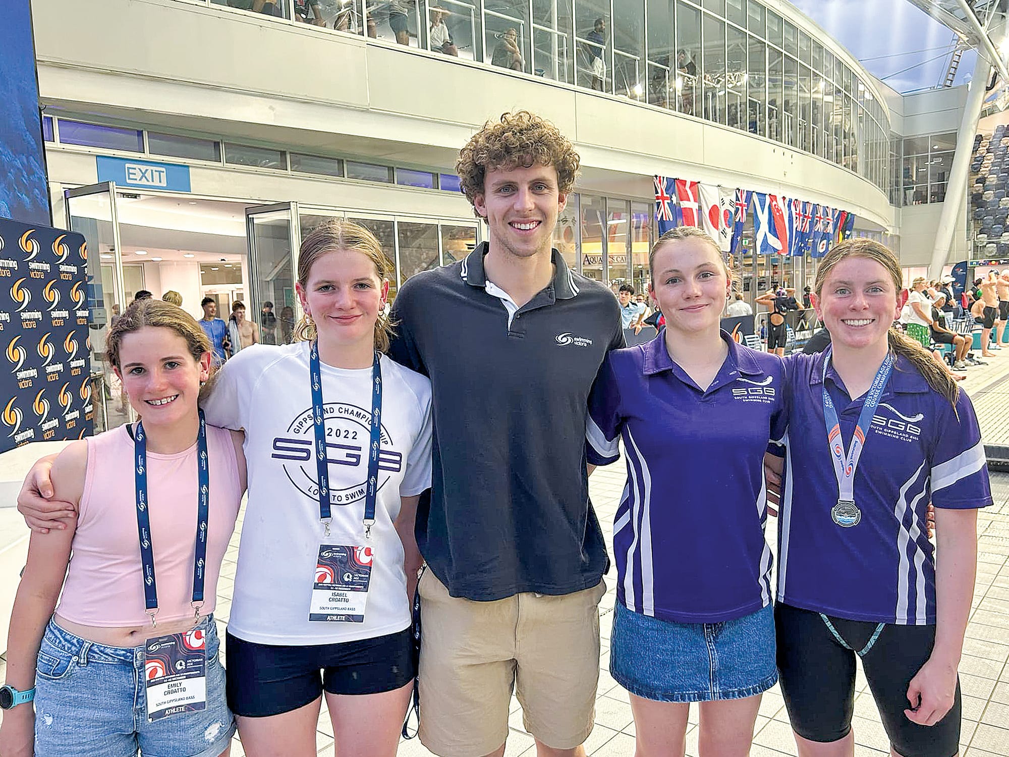 Bowen Gough with Emily, Bel, Miah and Claudia. Two of the girls won the same swimming trophy as Bowen at Inverloch Kongwak Primary School