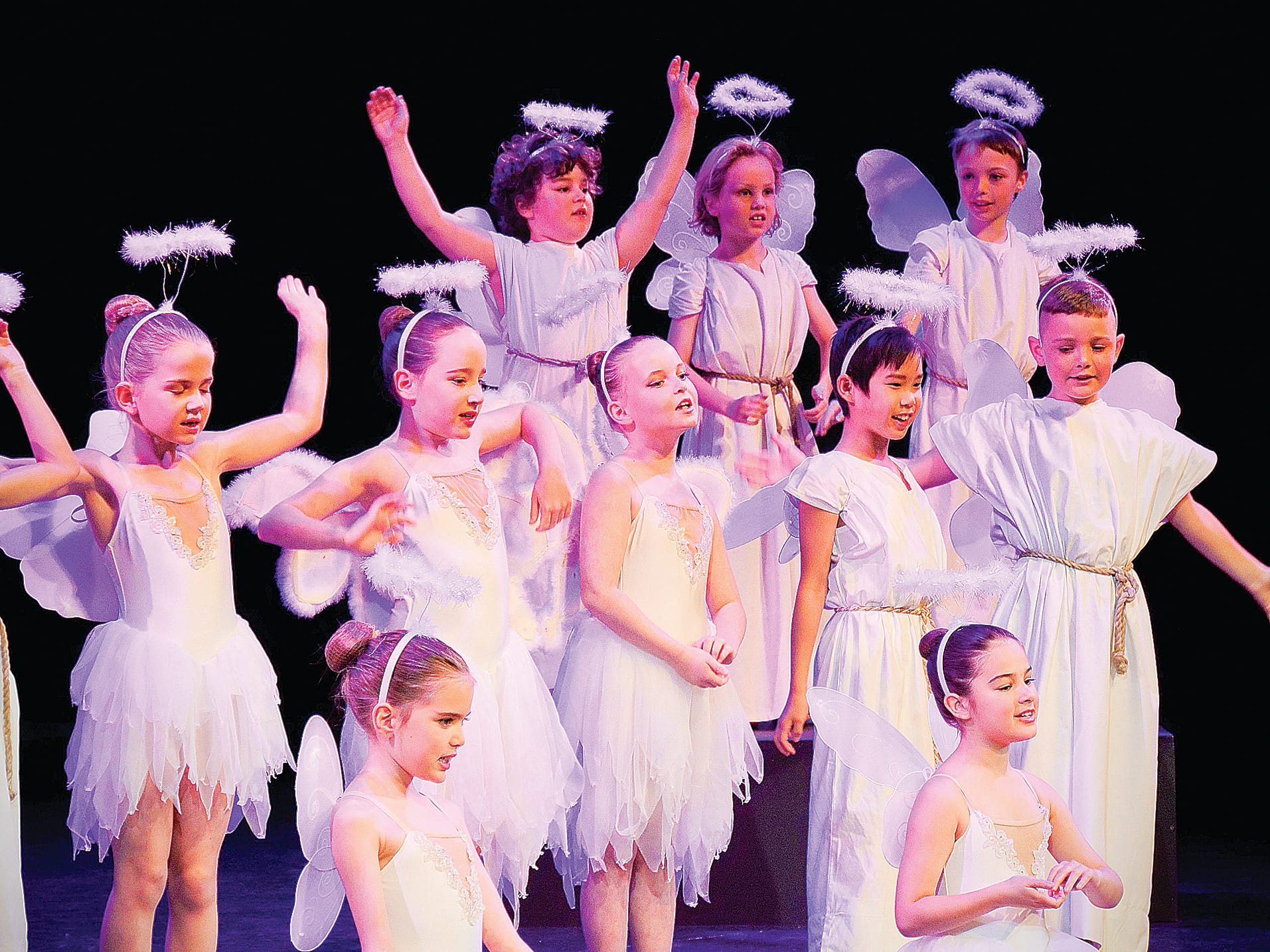 Year 2 students as ‘Excellent’ angels (back) William Vecino, Francis Werner, Logan Regnier; (middle) Eden Hallas, Alexandra Zoanetti, Rose Deery, Edward Lee, Oscar Innes; (front) Charli Pope, Chloe Shapardon.