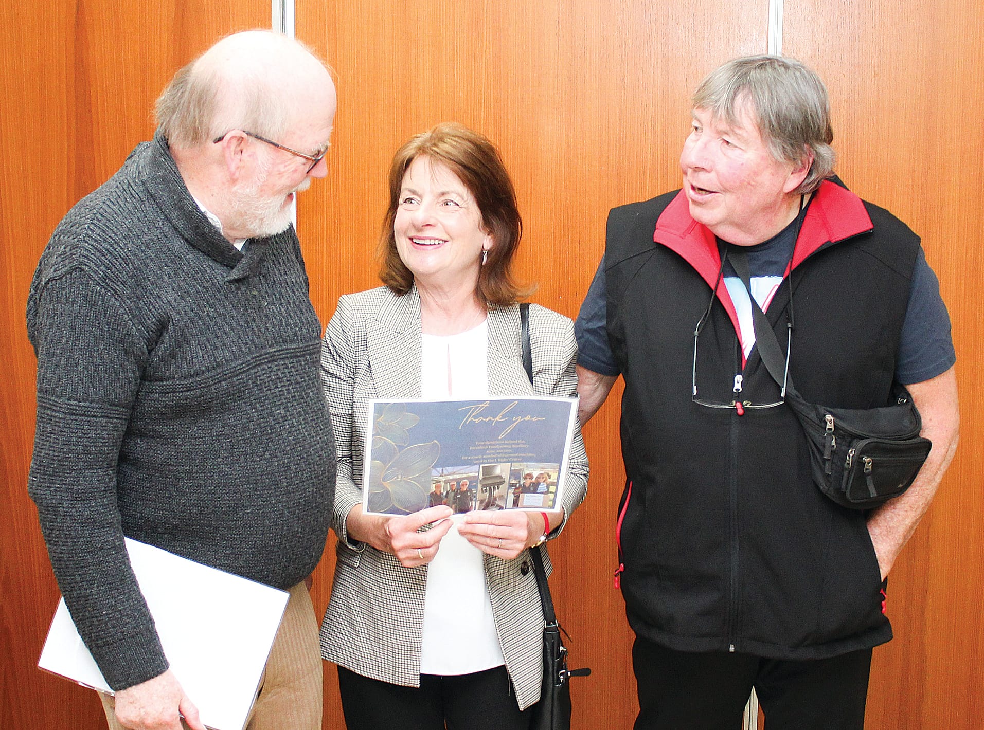 Donors Gerard Lonergan and Judy and Norm Vradenburg enjoy the afternoon tea at Wonthaggi Hospital.