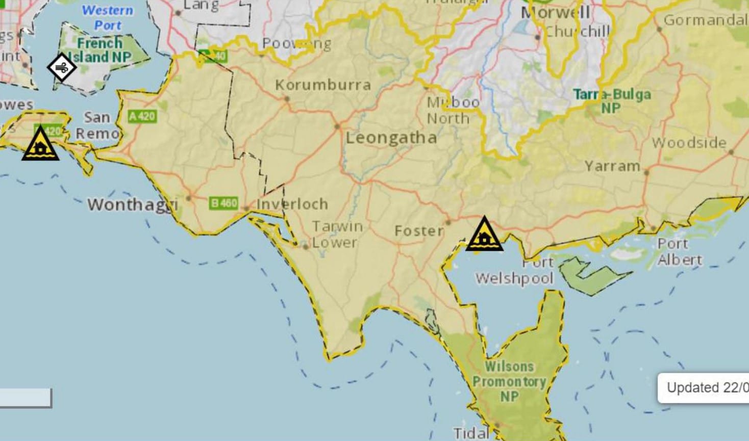 A Flood Watch advice has been issued for the South Gippsland and Bass Coast area.