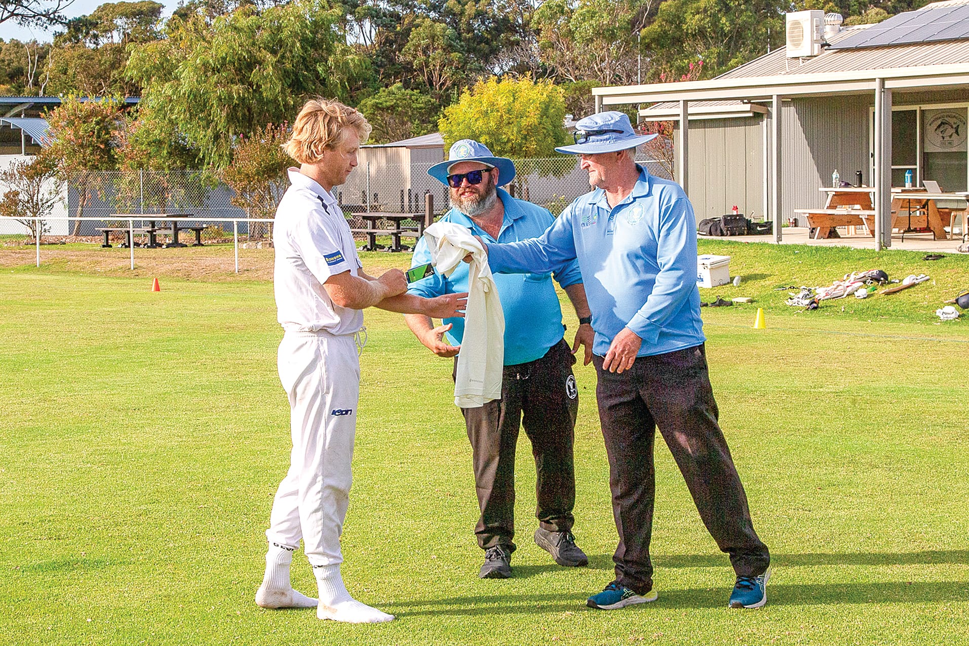 Lachlan Cleeland receives the Man of the Match award for the Club v Phillip Island Semi Final scoring 33 in the first innings and 38 not out in the second innings to defy Club a place in next week’s Grand Final.