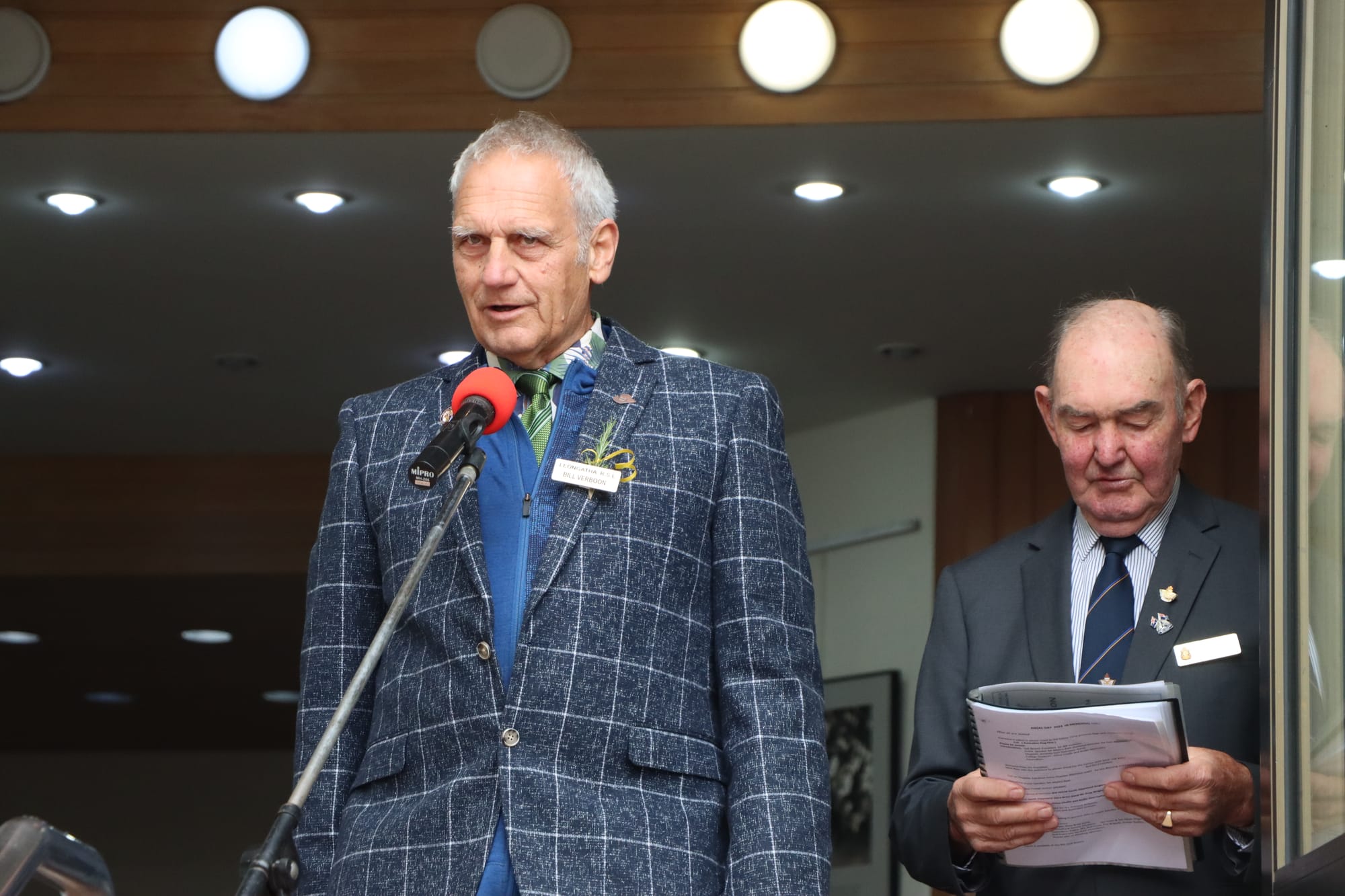 New Leongatha RSL president Bill Verboon and retiring secretary Noel Laing during the town’s Anzac Day service.

