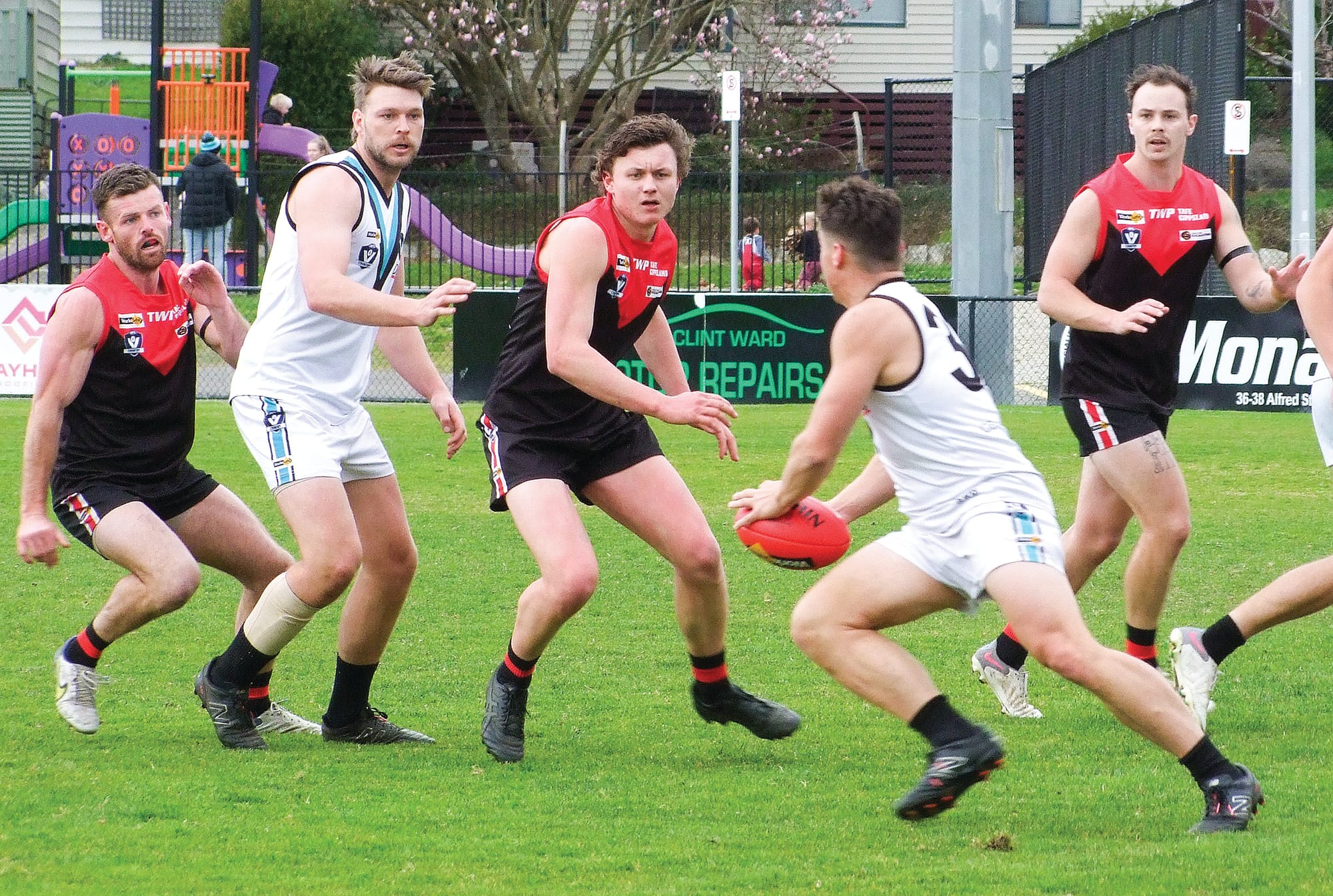 Mitch Hayes looks for a Wonthaggi teammate during an impressive Power display against Warragul. Photos: Paul Landells*