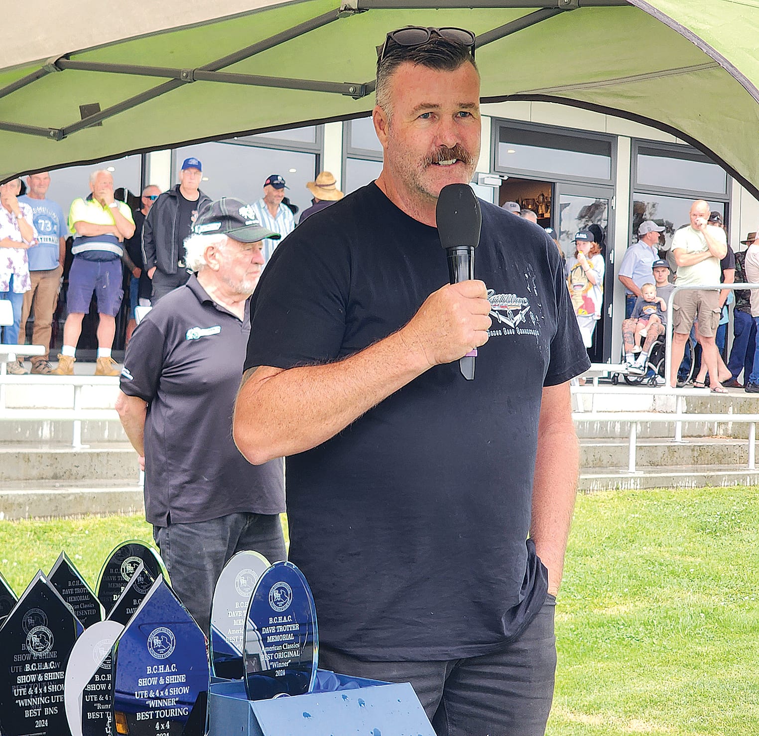 Jason Trotter presented the Dave Trotter Memorial American Classics awards at this year’s Dalyston Show and Shine in honour of his late father Dave. C13_4724