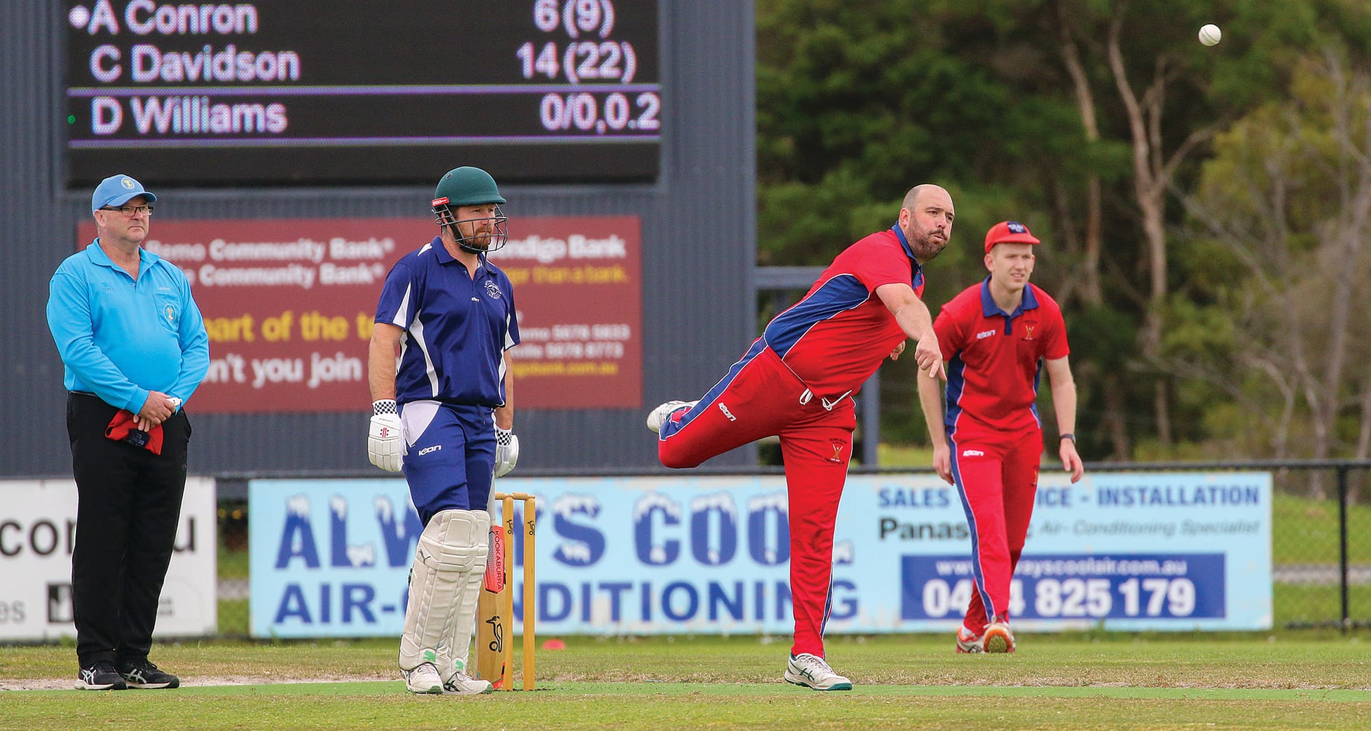 Glen Alvie’s Dean Williams works his spin bowling against Kilcunda-Bass batsman Aaron Conron.