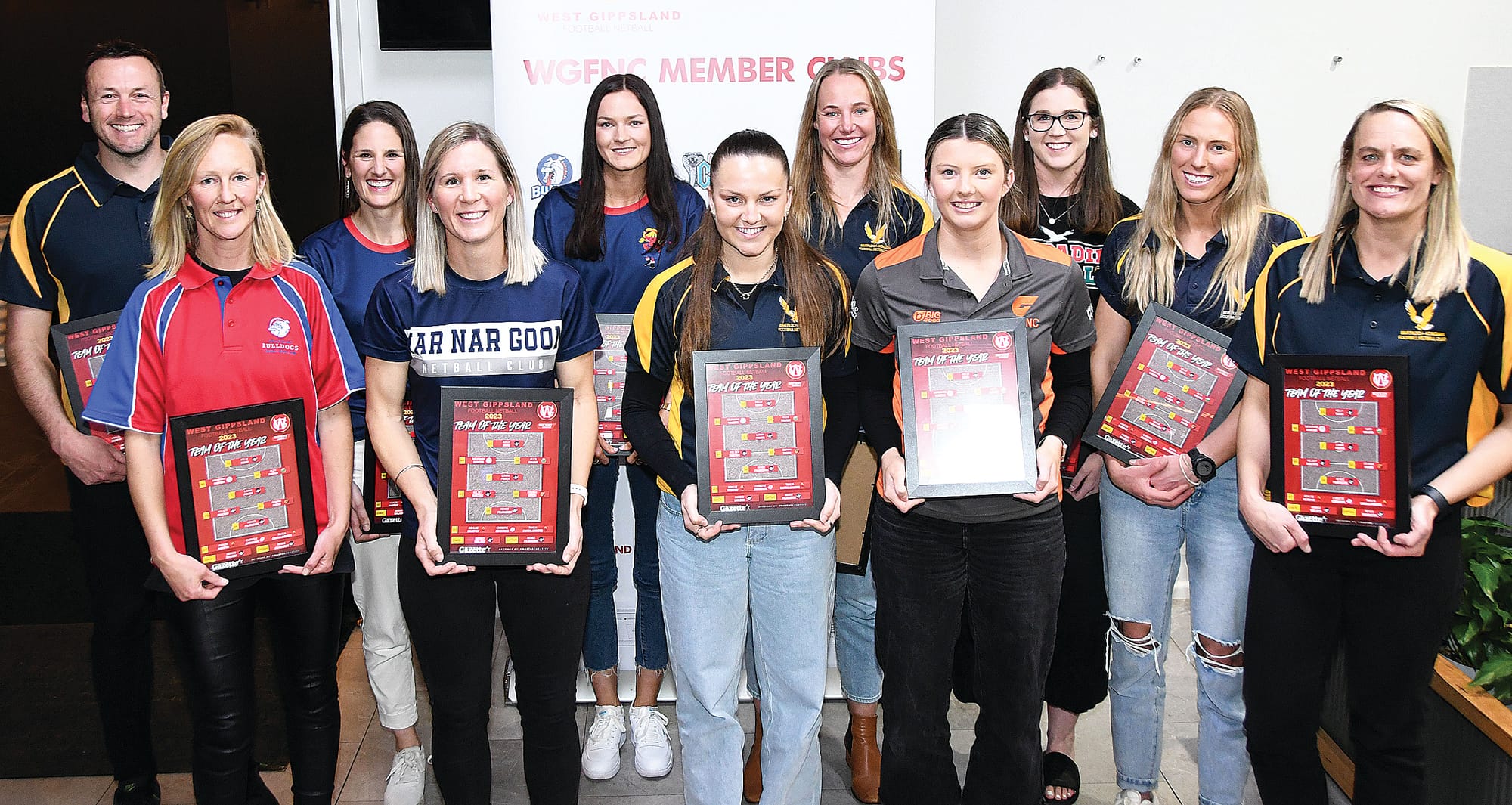 Members of the West Gippsland Netball Team of the Year for 2023 were GS Kelly Boyd (IK), GA Alex Maher (TD), WA Meaghan Winter (NNG), C Lanni Pryor (IK), WD Kelsey Buxton (IK), GD Gemma Dixon (KBG), Renee Pilkington (IK). Interchange: Ashlee Murphy (KWR), Christie Edwards (PI), and Talia Charalambides (KWR). Coach Jarrad Walker (IK), Captain Renee Pilkington.