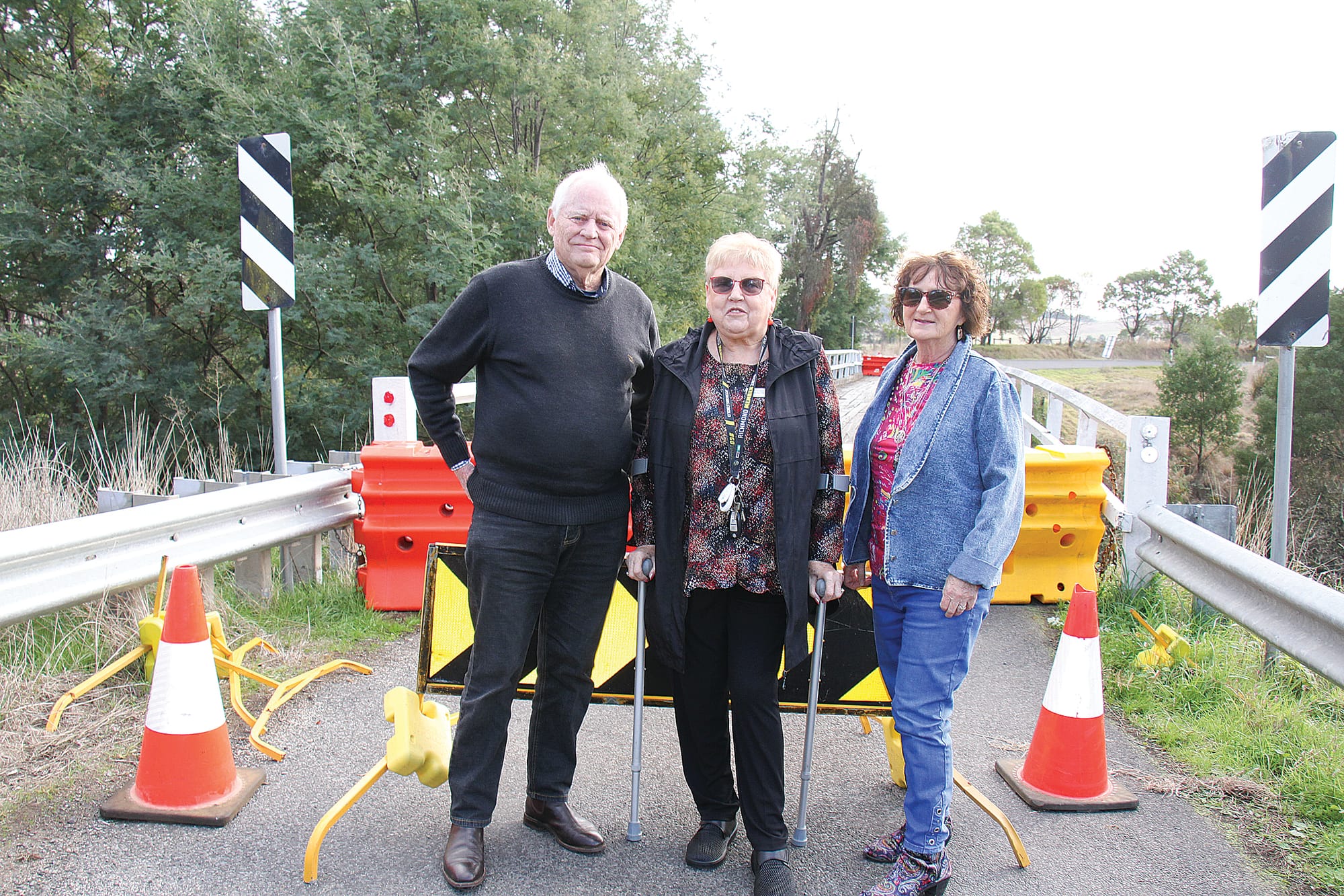 Local residents Rob Parsons and Janice Orchard meeting with Bass Coast Shire Cr Jan Thompson want the load limit on Kernot Bridge restricted to 20 tonnes. B35_2125