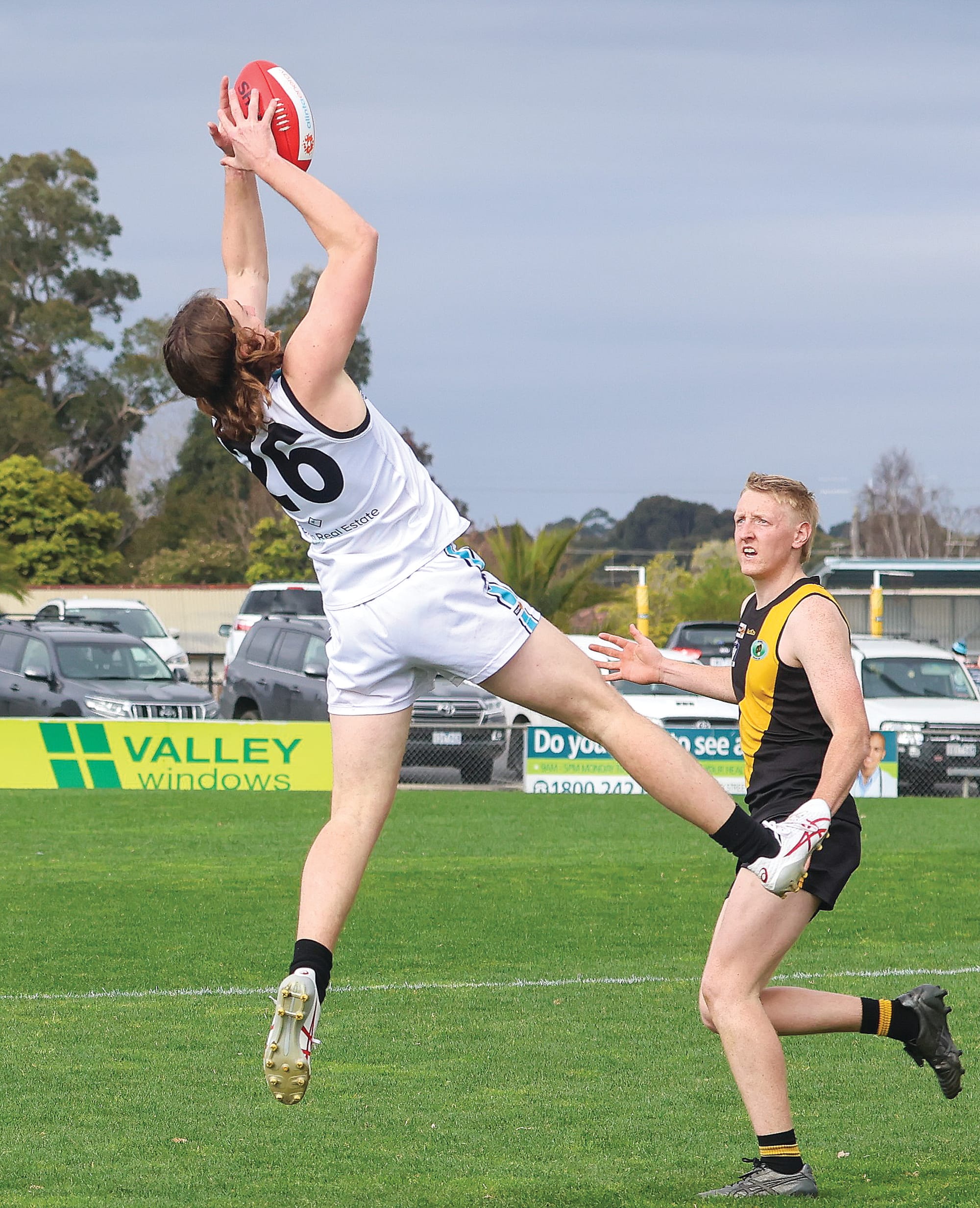 Josh Bates, taking a spectacular grab, was a winner for Wonthaggi Power at Morwell.