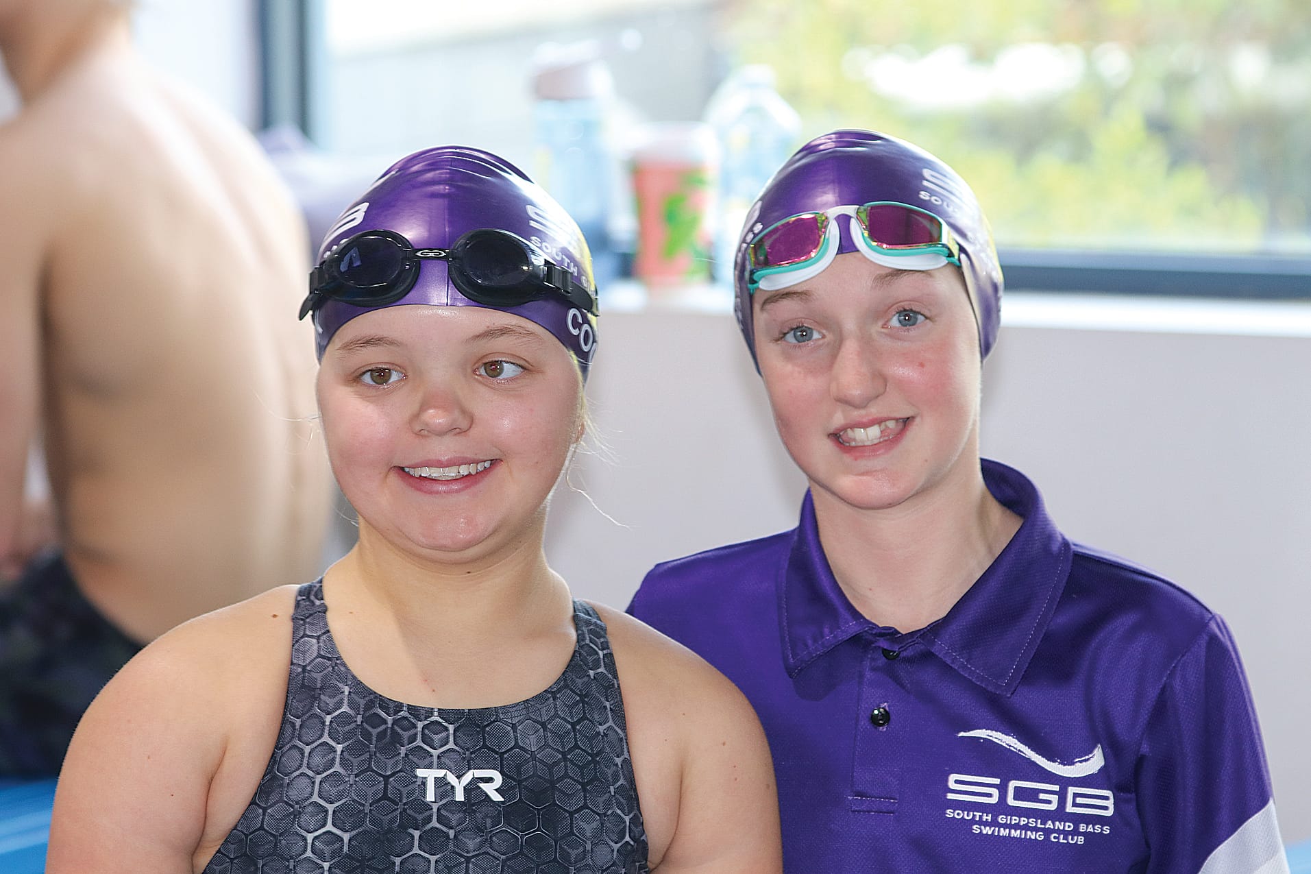 Gemma Cook and Brooklyn Packer ready for their 200-freestyle swim at the SGB winter meet. Z47_2924 