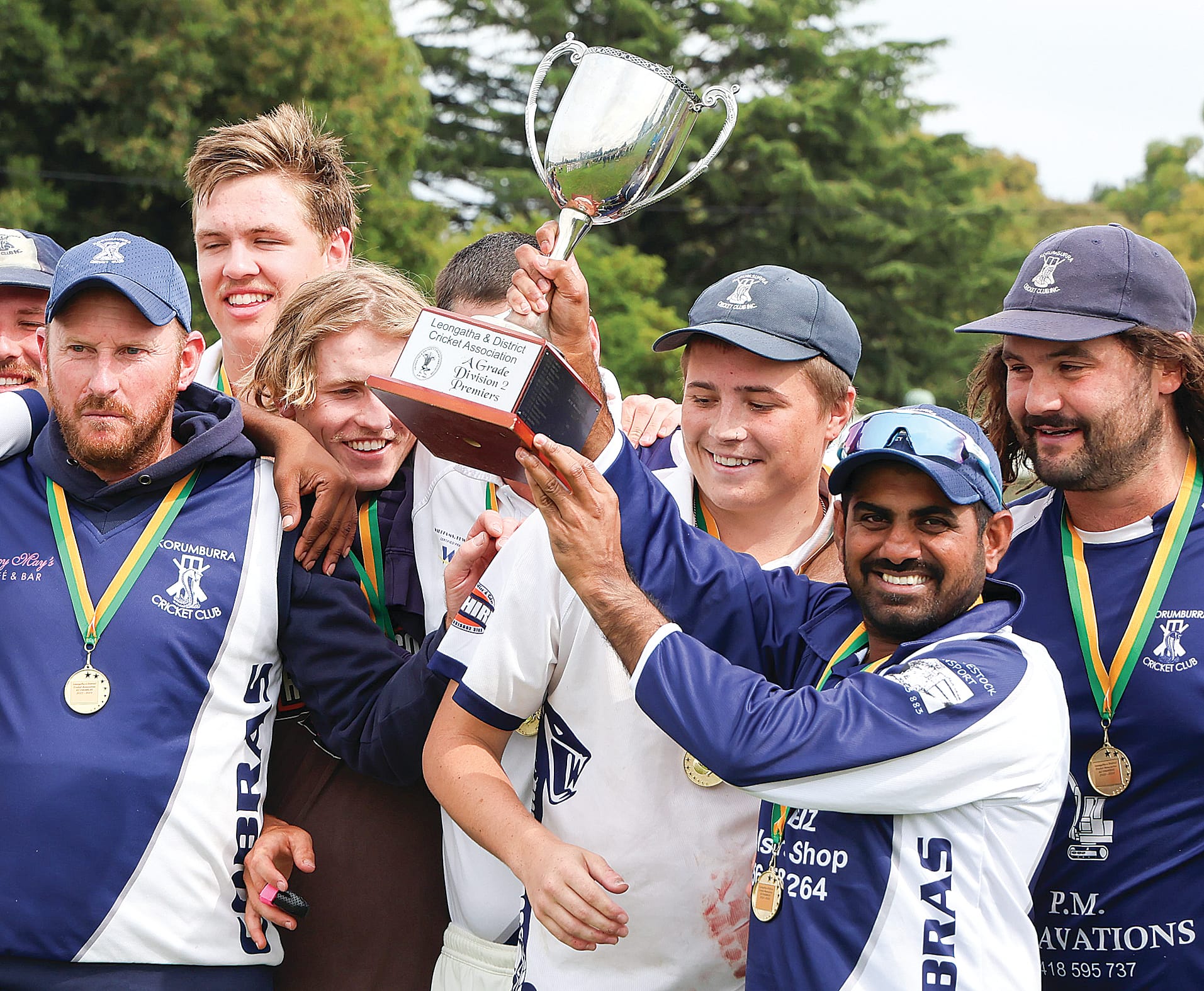 Captain of the winning team in A Grade Division 2, Korumburra, Rumesh Rangana, raises the premiership cup for his team mates.