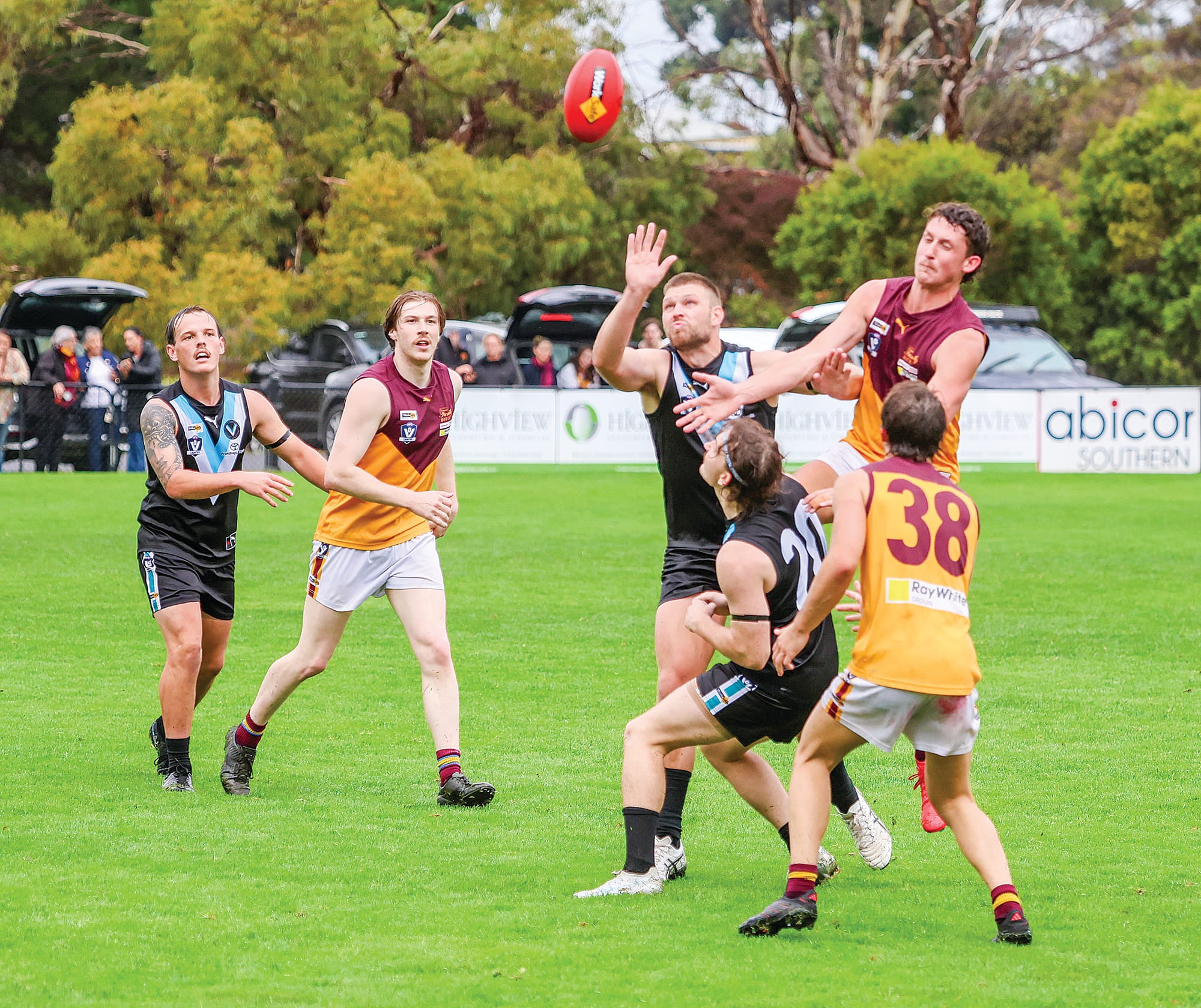 Jakeb Thomas revelled in Saturday’s wet conditions, either competing strongly in the ruck, providing a target up forward or getting his share of clearances at stoppages.