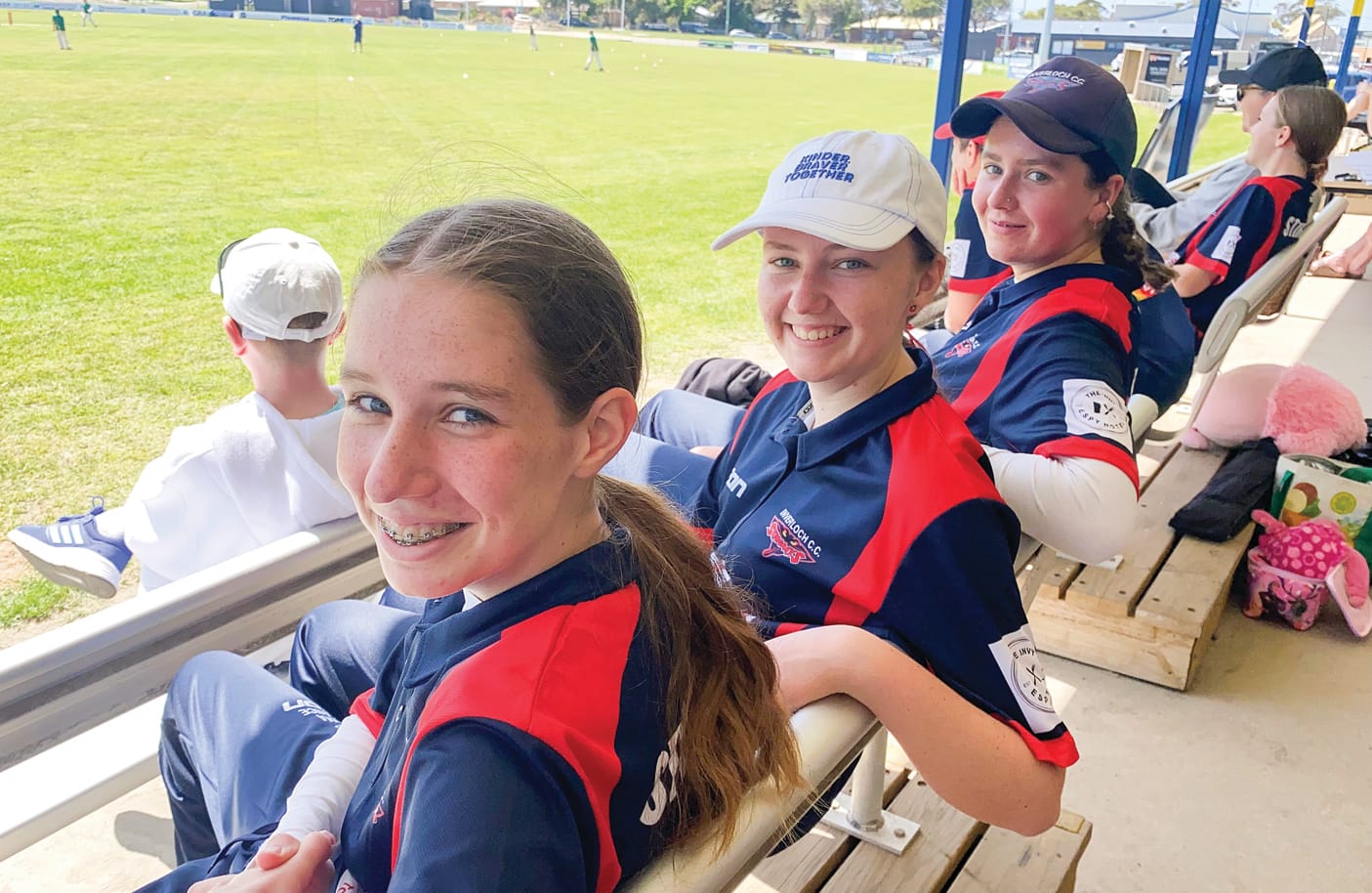 Waiting for their chance to bat for Inverloch Stingettes on Sunday in the first round of LDCA Women’s Cricket were Holly Williams, Mackenzie Slidders and Mai Dugard.