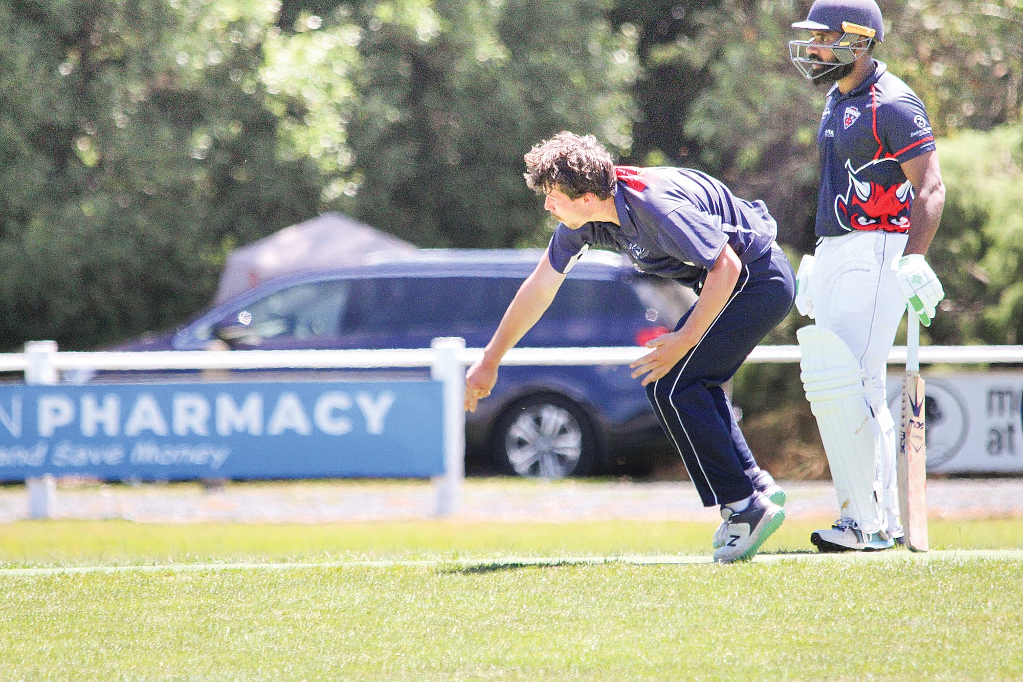 Ryley Duff sends one down for his side in the heat. 