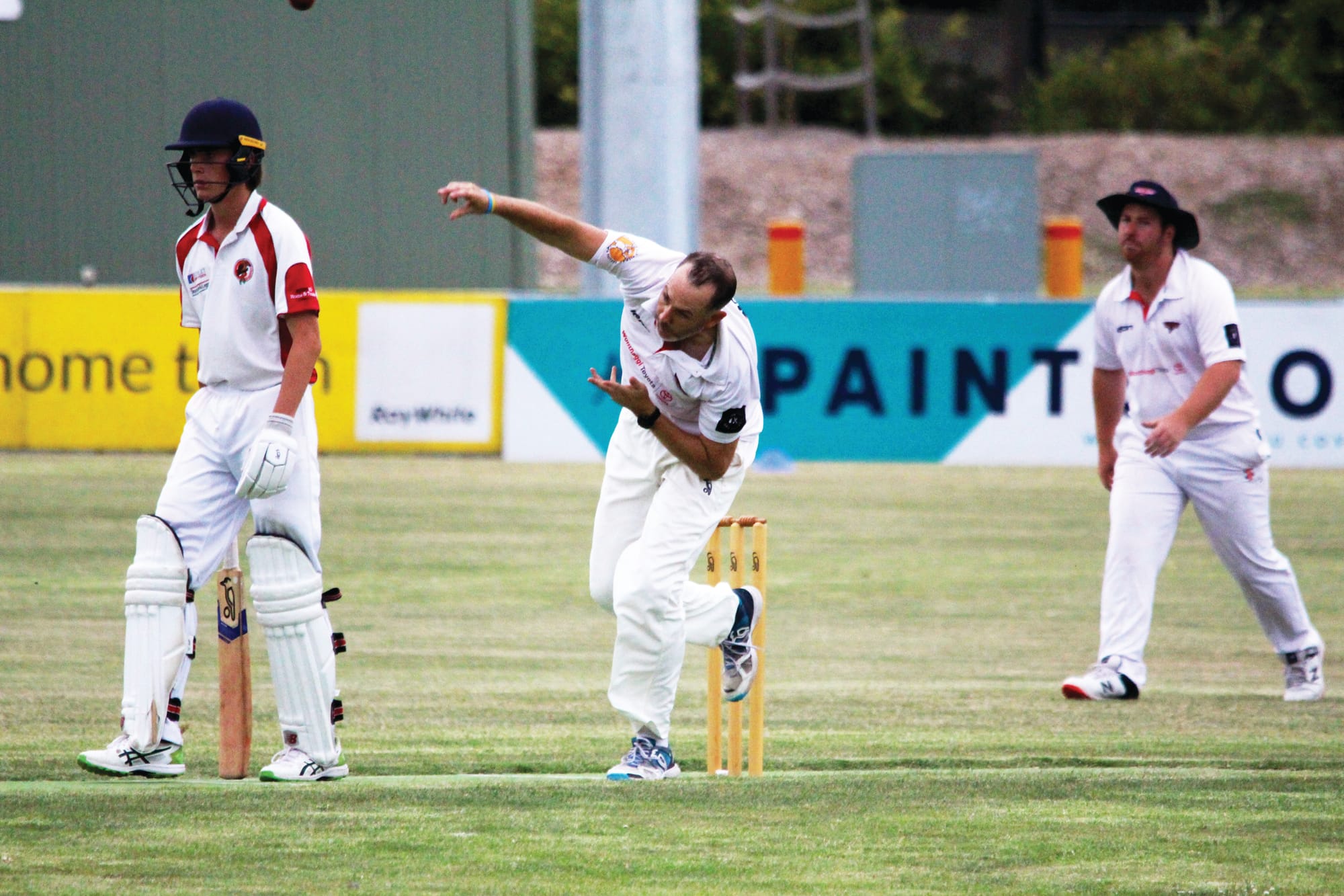 Stingrays all rounder John Richardson bowls at the Inverloch Recreation Reserve. 