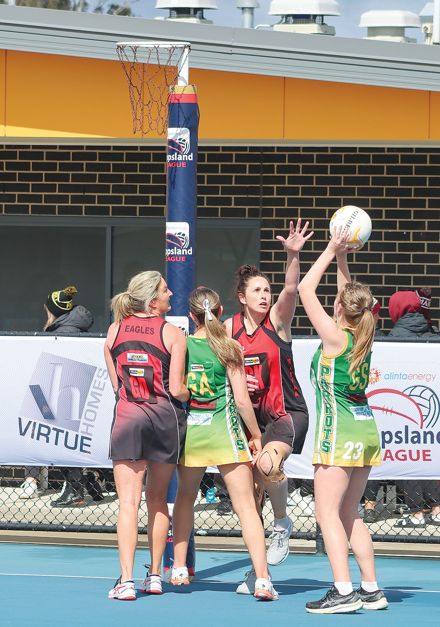 Lily Hume prepares to shoot for Leongatha against Maffra. A26_3723