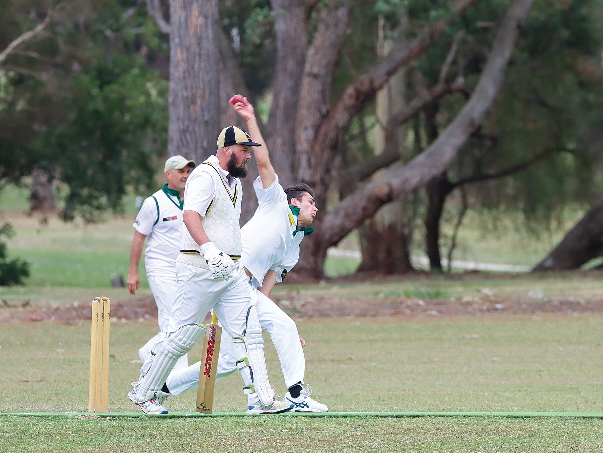 Lachlan Gill of Leongatha Town bowls during his impressive 3/21 from 16 overs, helping the Scorpions to victory in the B2 Grand Final against Foster. A46_1325