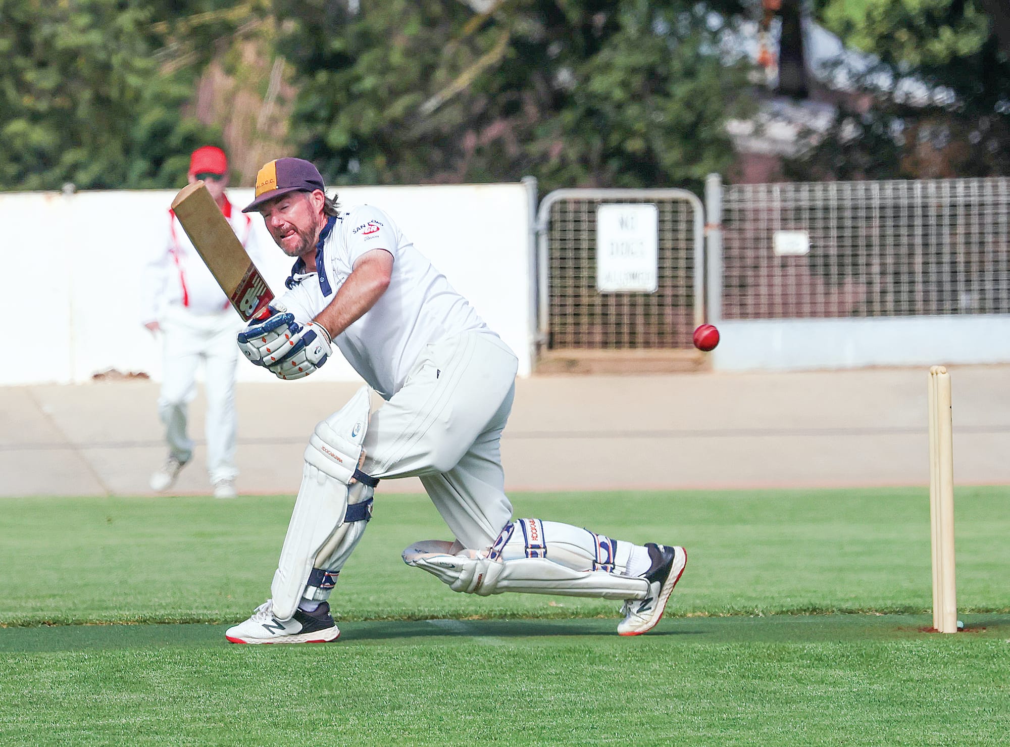 Phillip Island’s Dave Womersley pulls one to the boundary on his way to the highest score of 82 against Nerrena at the Leongatha Velodrome Oval last Saturday.