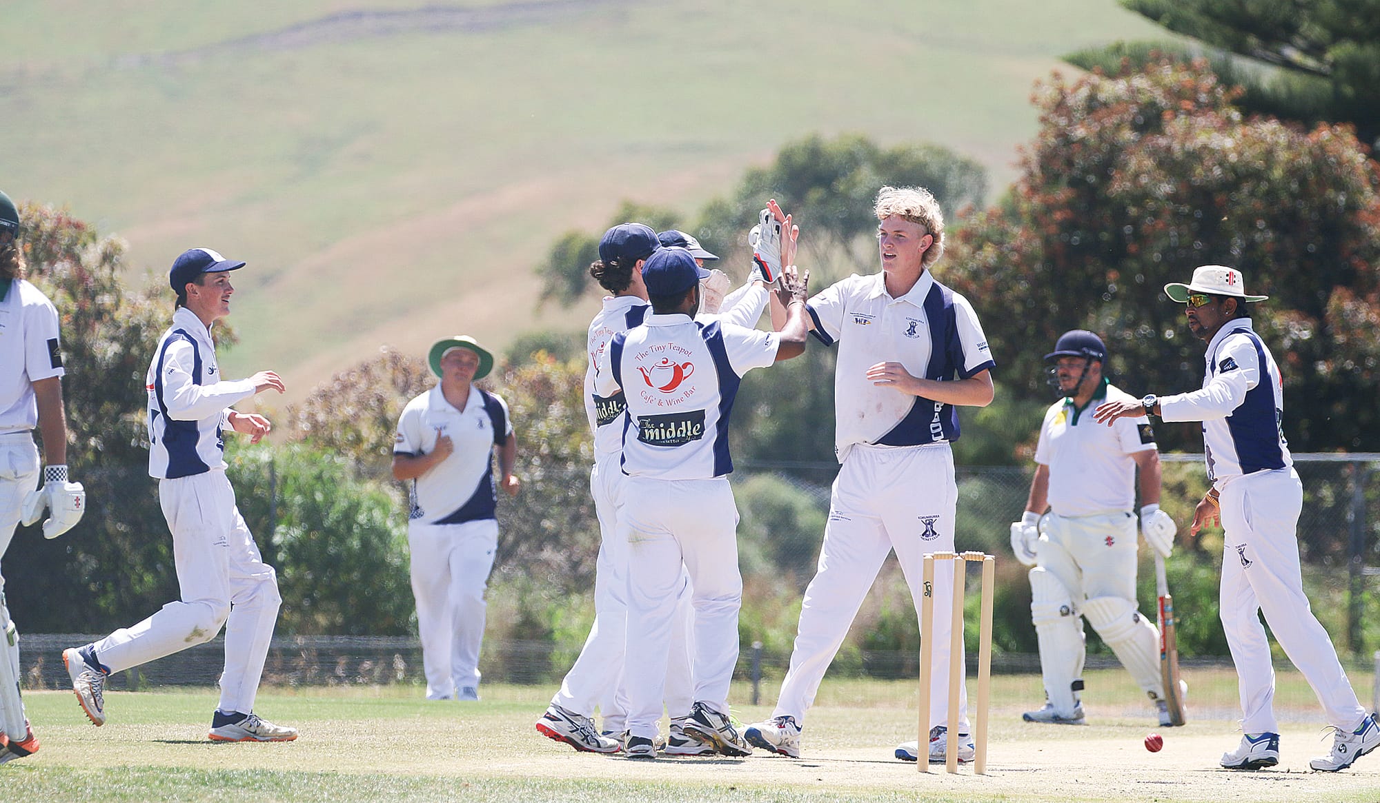 The Cobras celebrate the first dismissal of the innings on Saturday. 