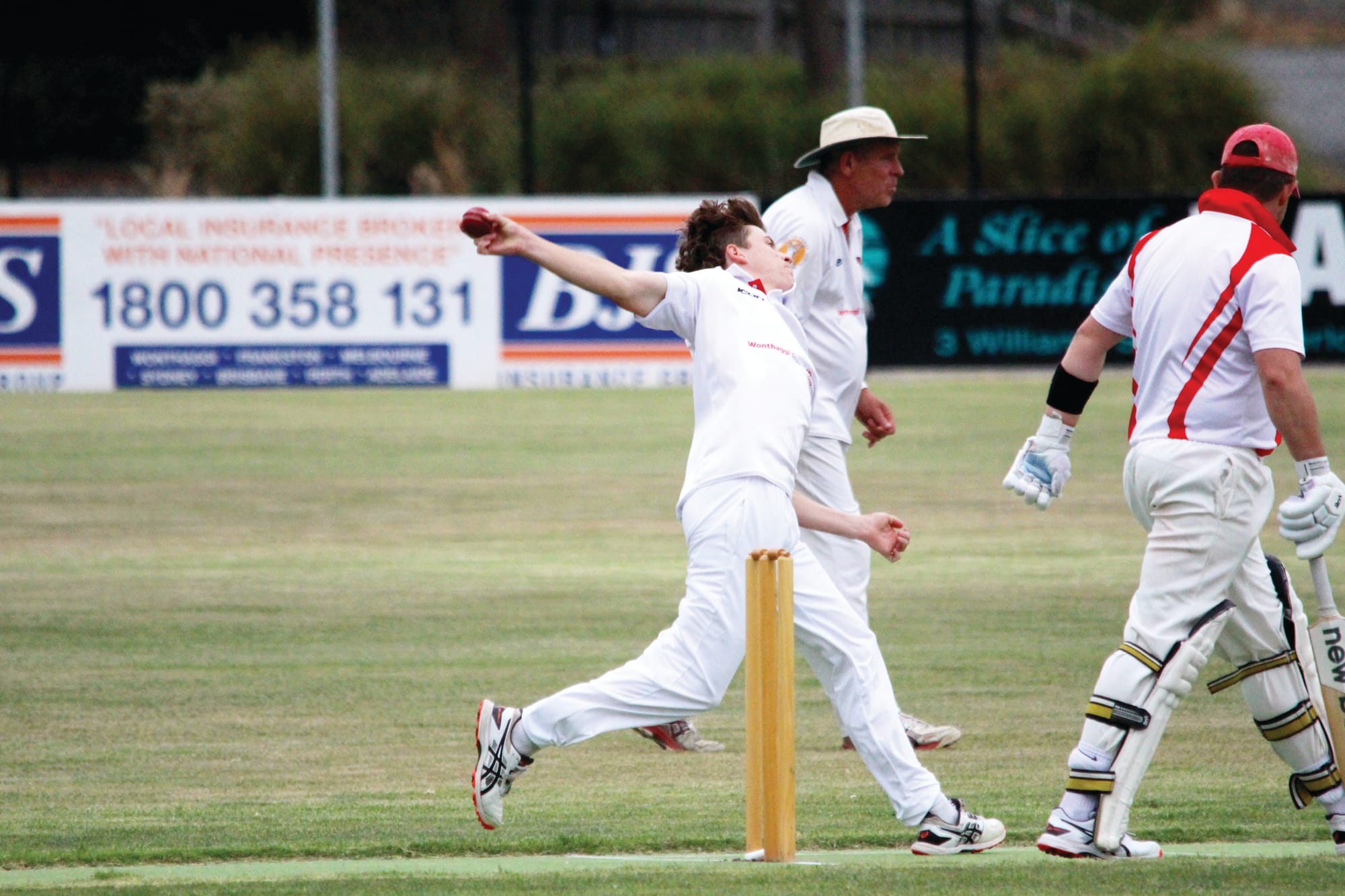 Inverloch young gun Jesse Dugard sends one down with some heat on Saturday.
