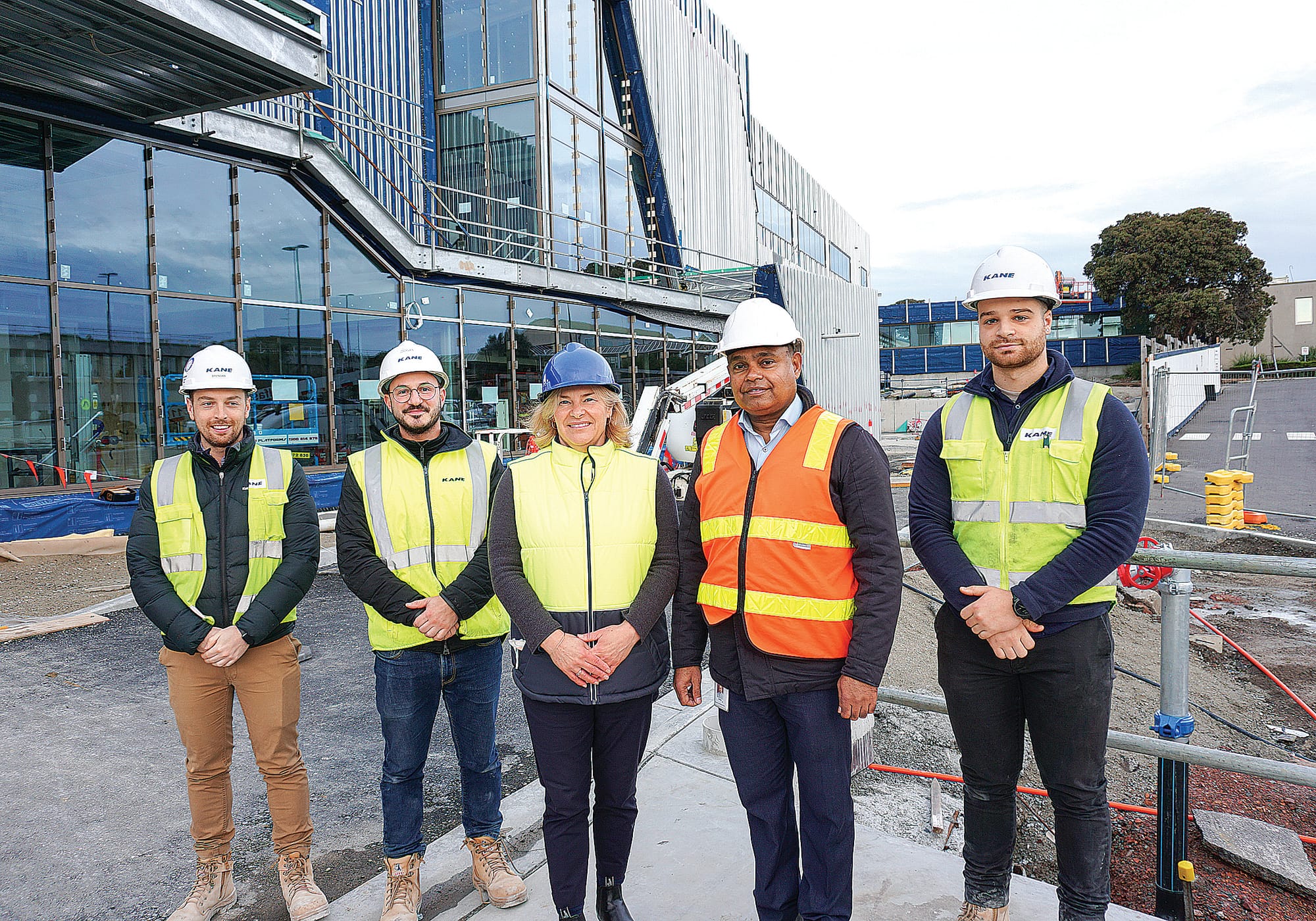Bass Coast Health’s Wimal Kirinde and Kerryn Griffiths joined by representatives of Kane Constructions, who are the main works builder. Ns023122