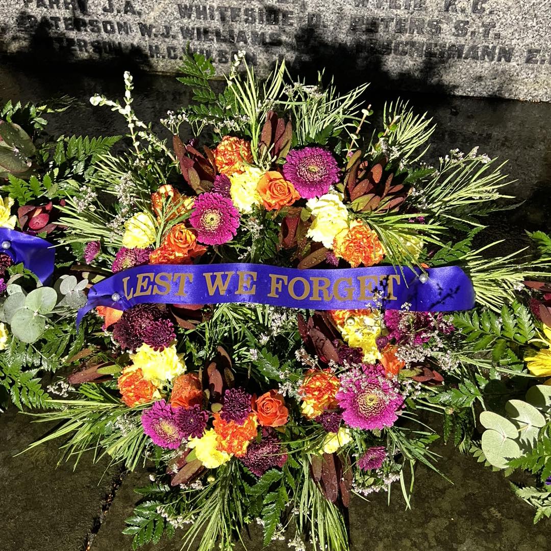 A wreath makes a spectacular tribute to the Anzacs at the Korumburra Cenotaph.