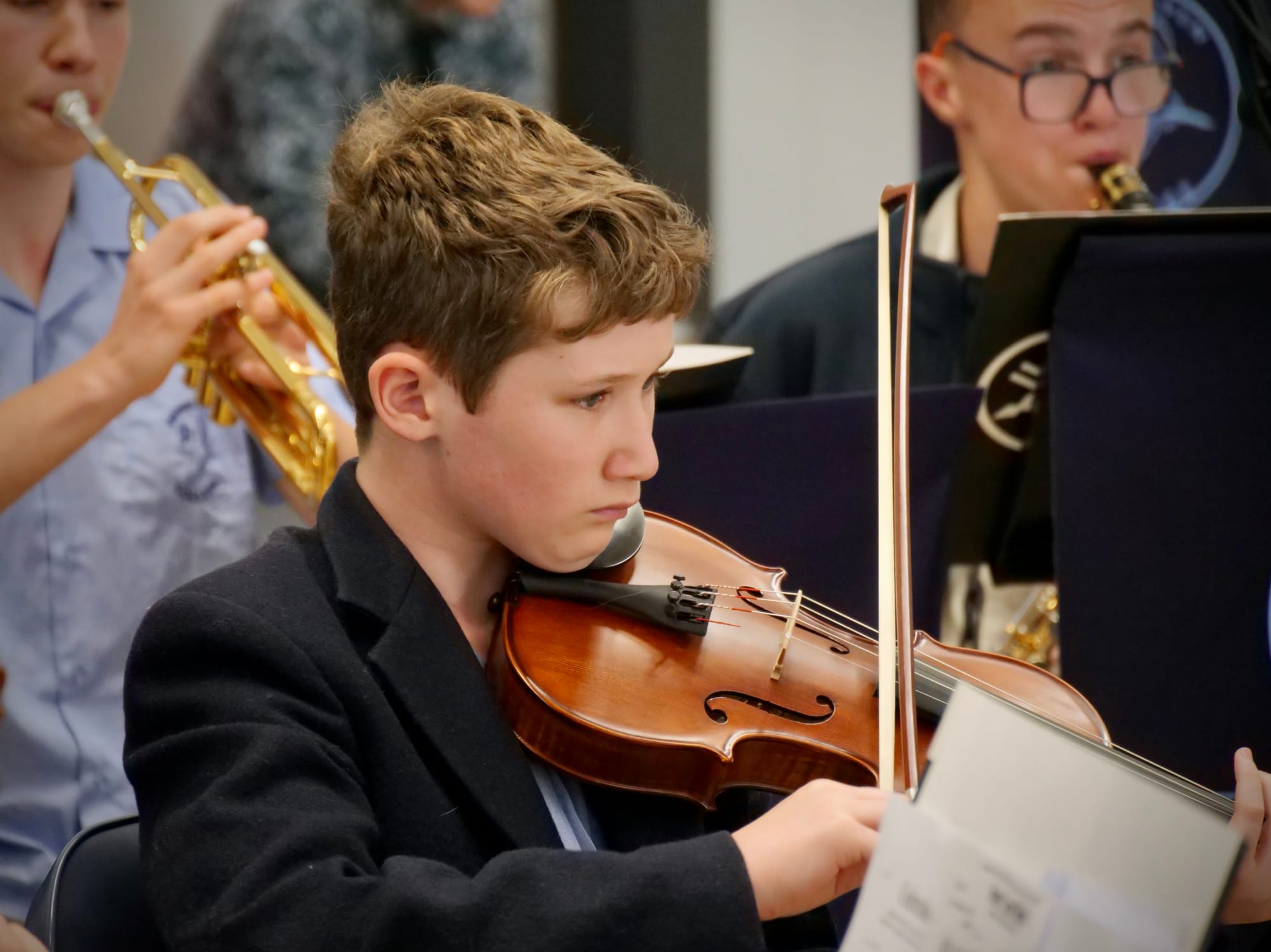 Year 8 student Rex Fraser plays violin in the school orchestra. He is also often seen busking around Bass Coast events.