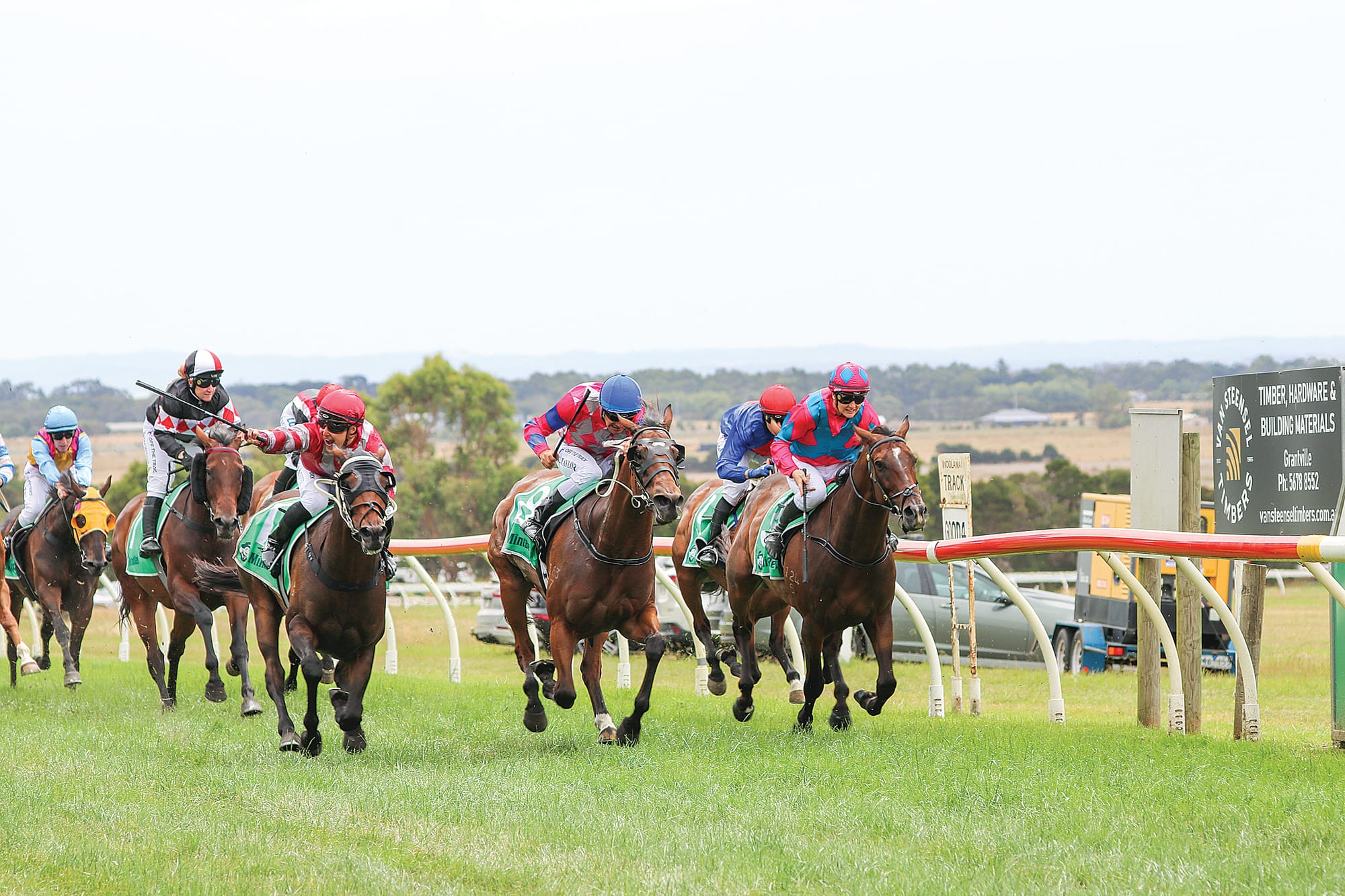 Jockey Shaun Cooper winning the 2023 Alex Scott & Staff Woolamai Cup on Saturday afternoon at the Woolamai race track. Z19_0523