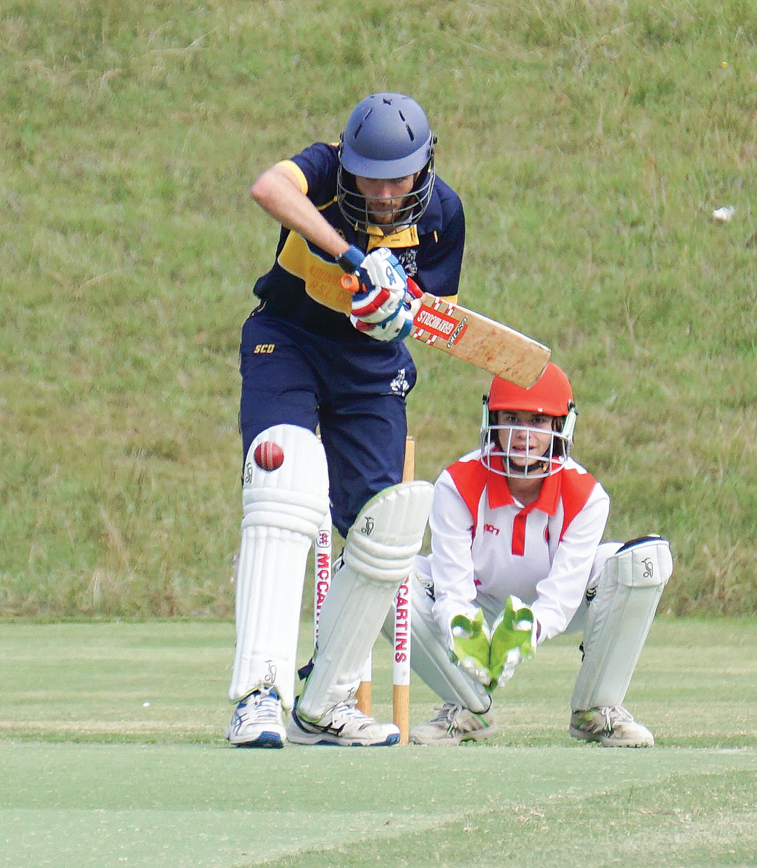 Koonwarra’s Josh Thomas looks to blast one out during the B Grade Division 1 final. 