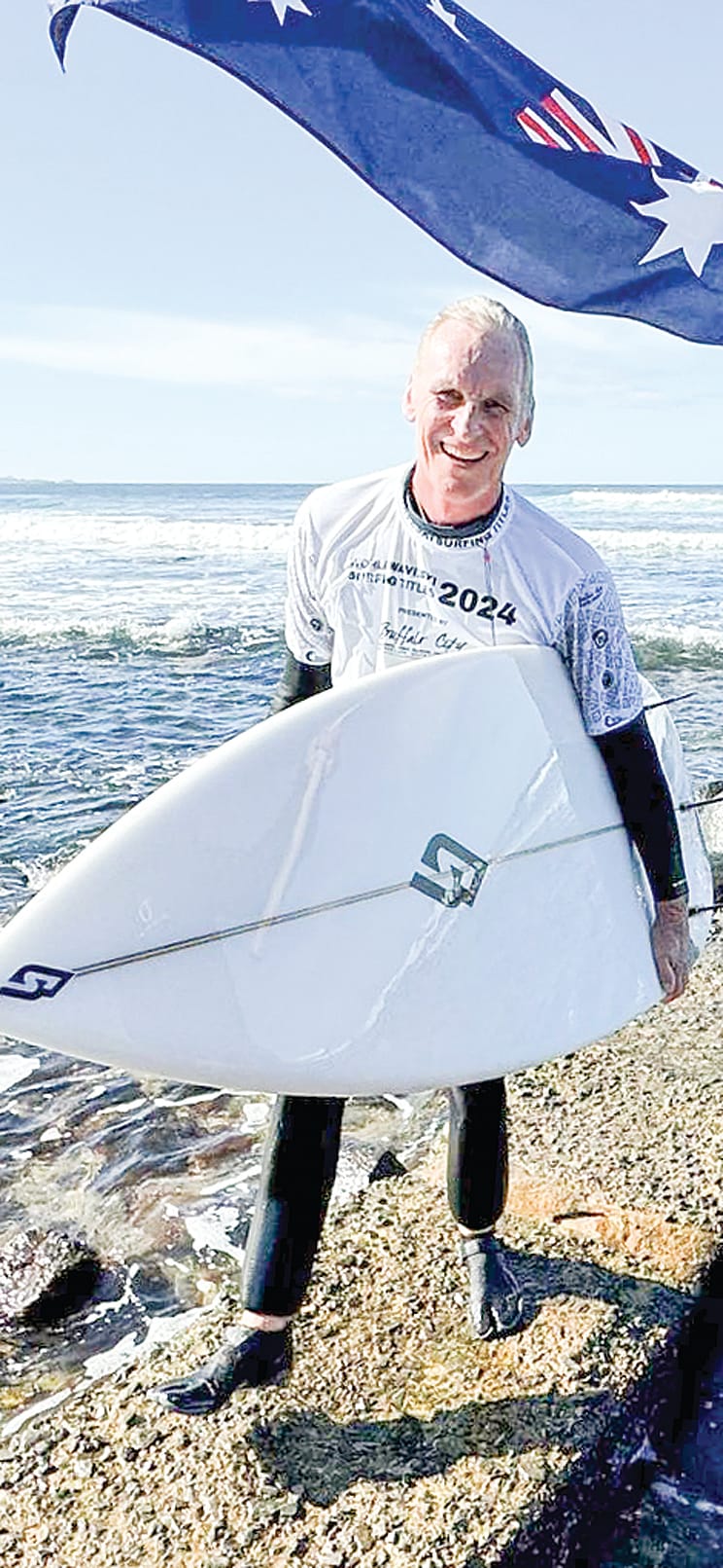 The promise of good waves and beach breaks motivated Bernard Huigsloot to compete for the Legends Title at the World Waveski Surfing Championships.