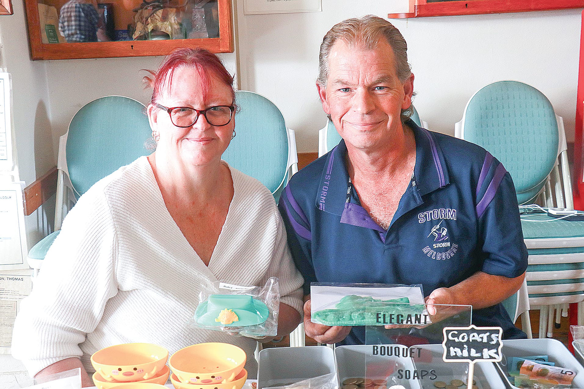 Shelly and Reg Smith held a market stall at the Wonthaggi RSL on Saturday, after hand crafting military themed soaps. Z02_0524