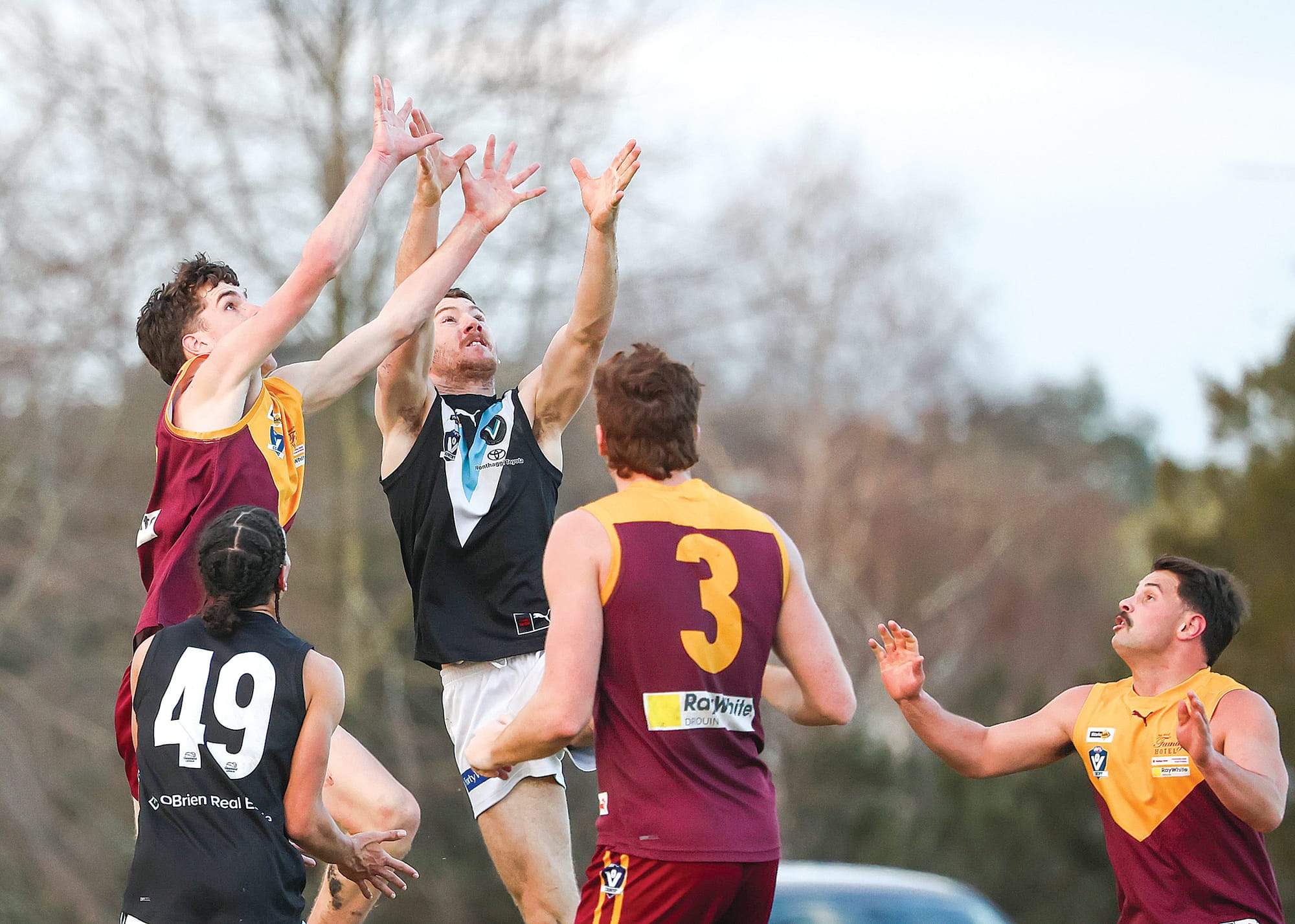 Jaxon Williams flies for this mark before kicking an important goal in the last quarter of the match against Drouin.