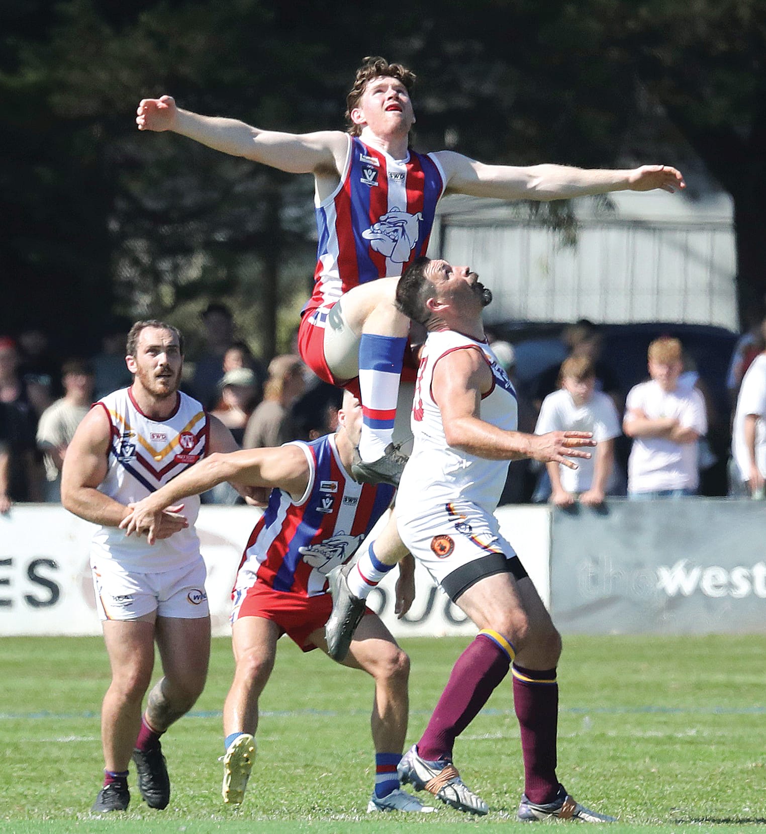 A specky for Daniel Bourke in Easter Saturday’s clash against Warragul Industrials. Photo: Carol Ratcliff.