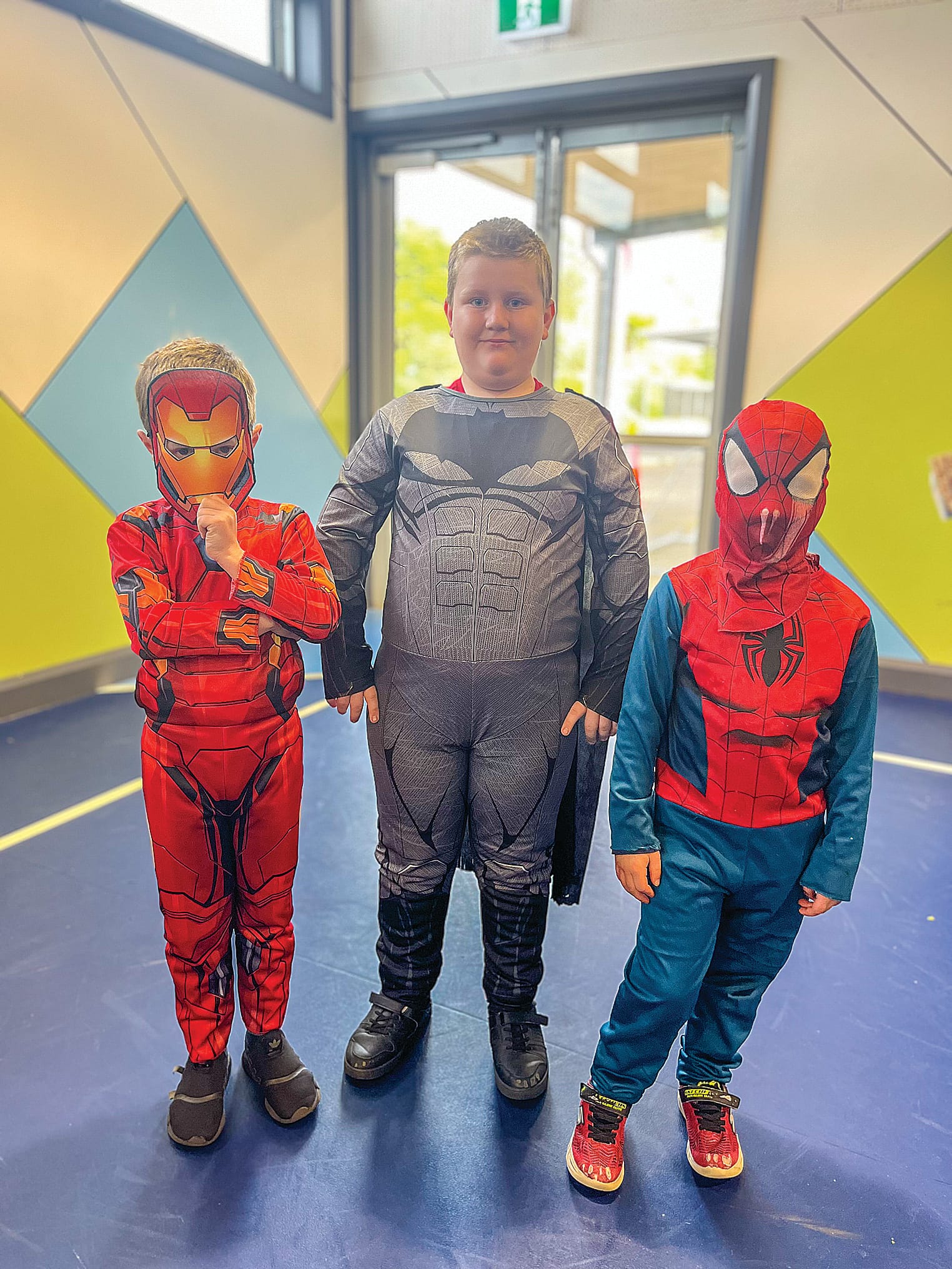 Ironman Anthony, Batman Caleb and Spiderman Rhys. 