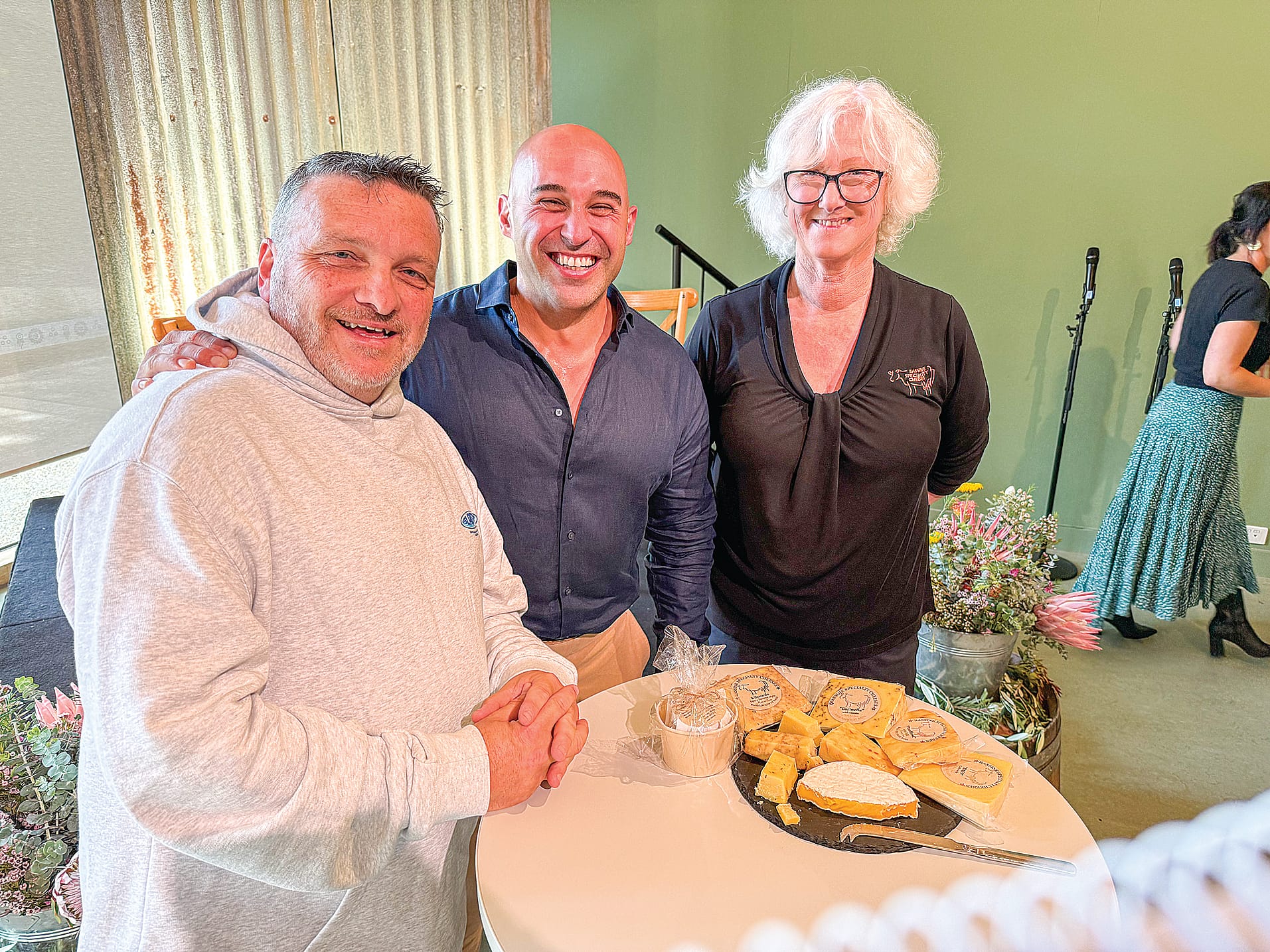 Kaye Courtney, a cheesemaker at Bassine Specialty Cheeses Glen Forbes chats with chefs Matt Haigh and Shane Delia about some of the local firm’s best cheeses including the award-winning Kilcunda cheese at the Local Flavours Food & Drink Showcase last Sunday.