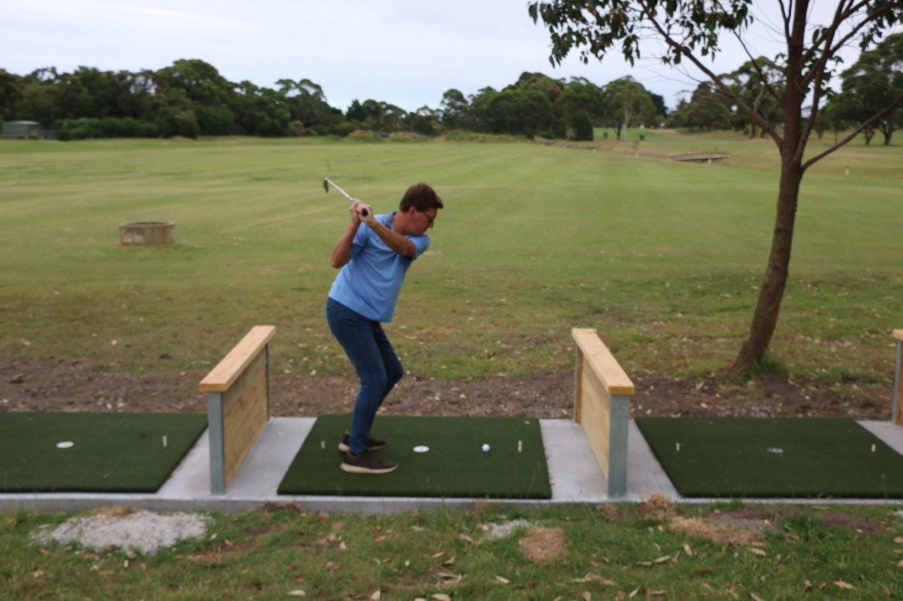 Stephen Judd was among the first to give the new driving range at the Wonthaggi Golf Club a go recently. “It’s a much better way to practice that hitting into a net,” he says.