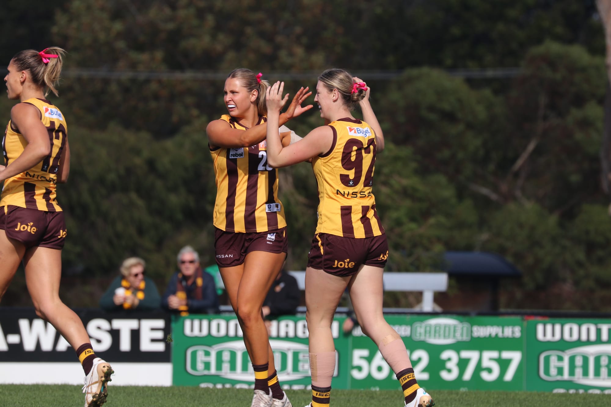 VFLW Hawks Torey Burns celebrates a goal in the match against the Saints. 