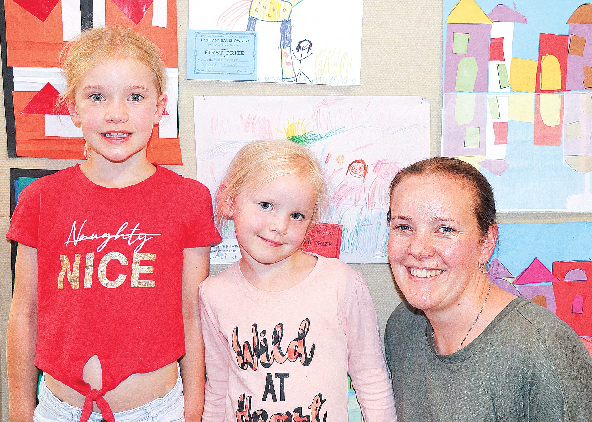 Athena and Elora with mum Vanessa were excited to see their artwork displayed in the exhibit pavilion at the Korumburra Show on Saturday.