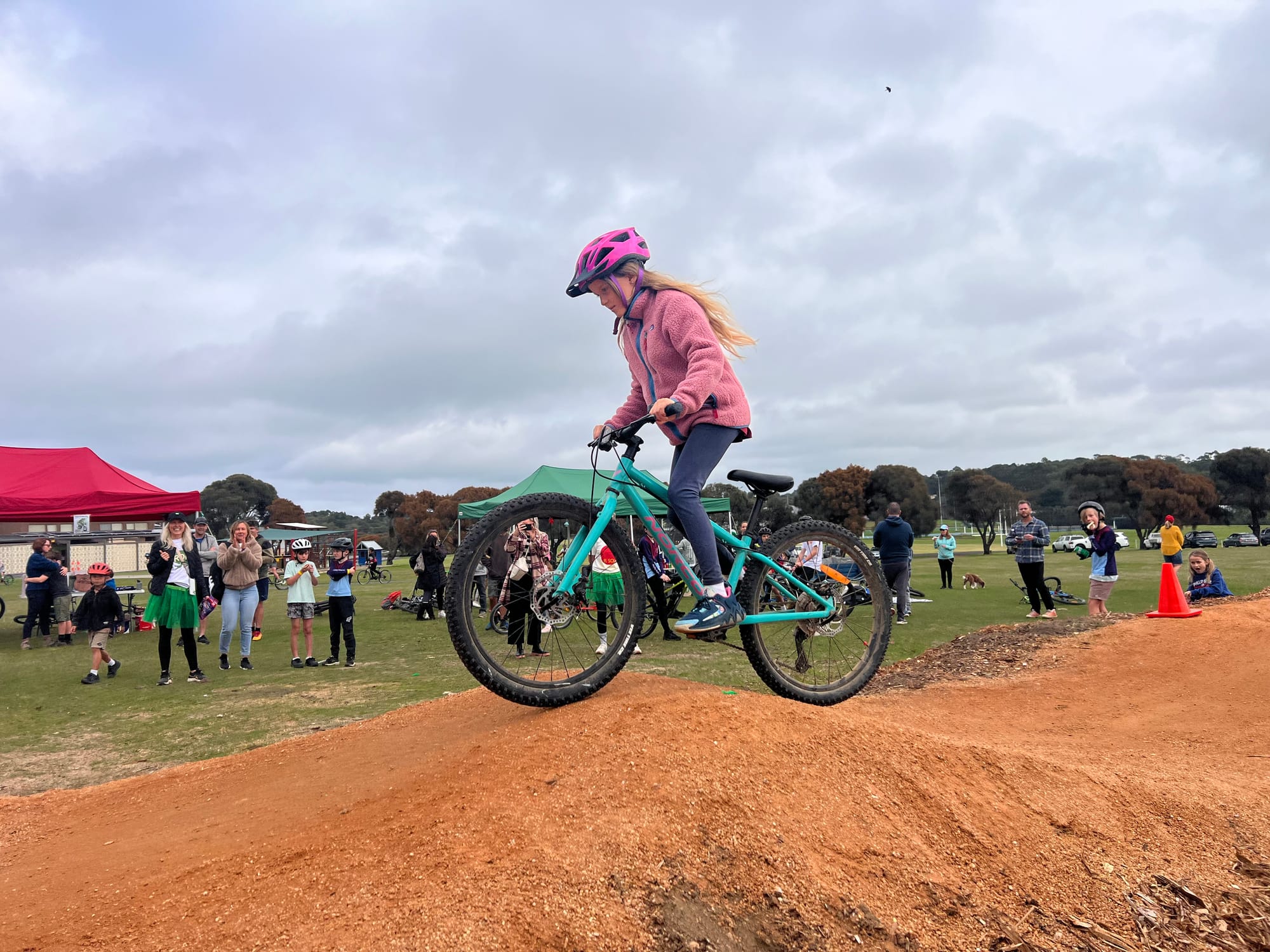 Year 3 student Coco Russo testing the flow of the new Newhaven College Pump Track. Photo: Pharrah Underwood. 